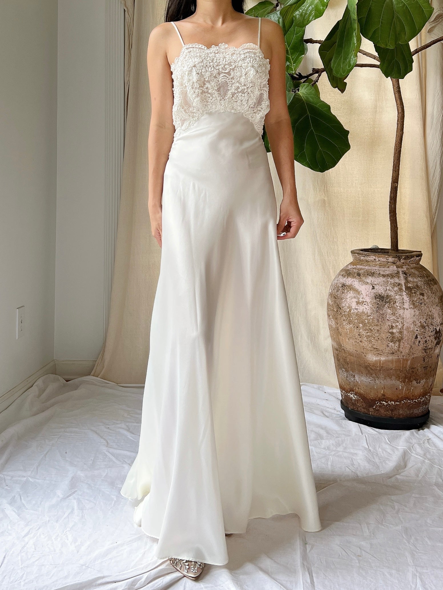 Vintage Lace and Satin Slip Gown - S