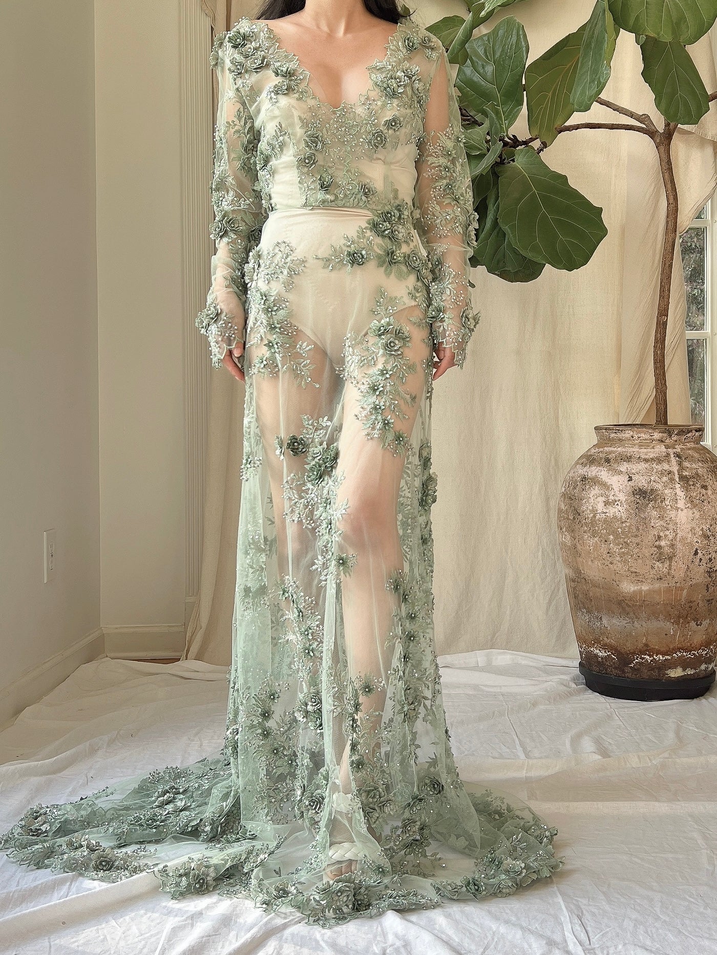 Gossamer Green 3D Floral Dress - S/6