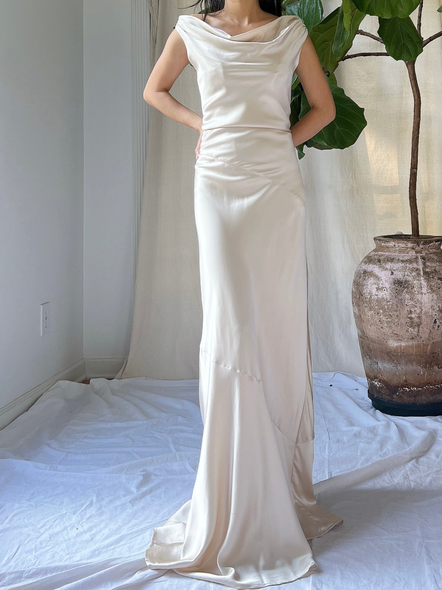 Vintage Champagne Silk Bias Cut Gown - S/M