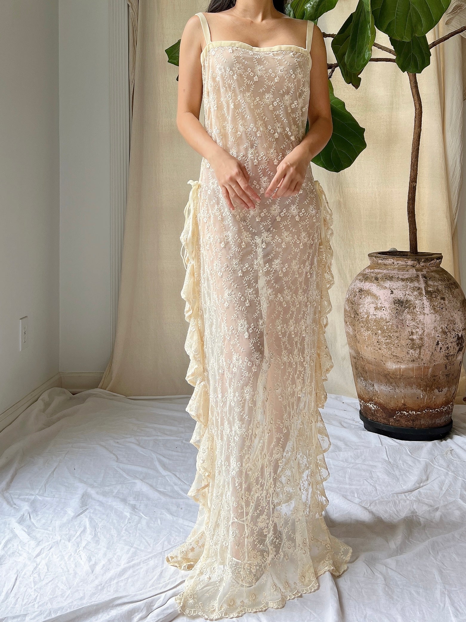 Vintage Sheer Ruffle Dress - M