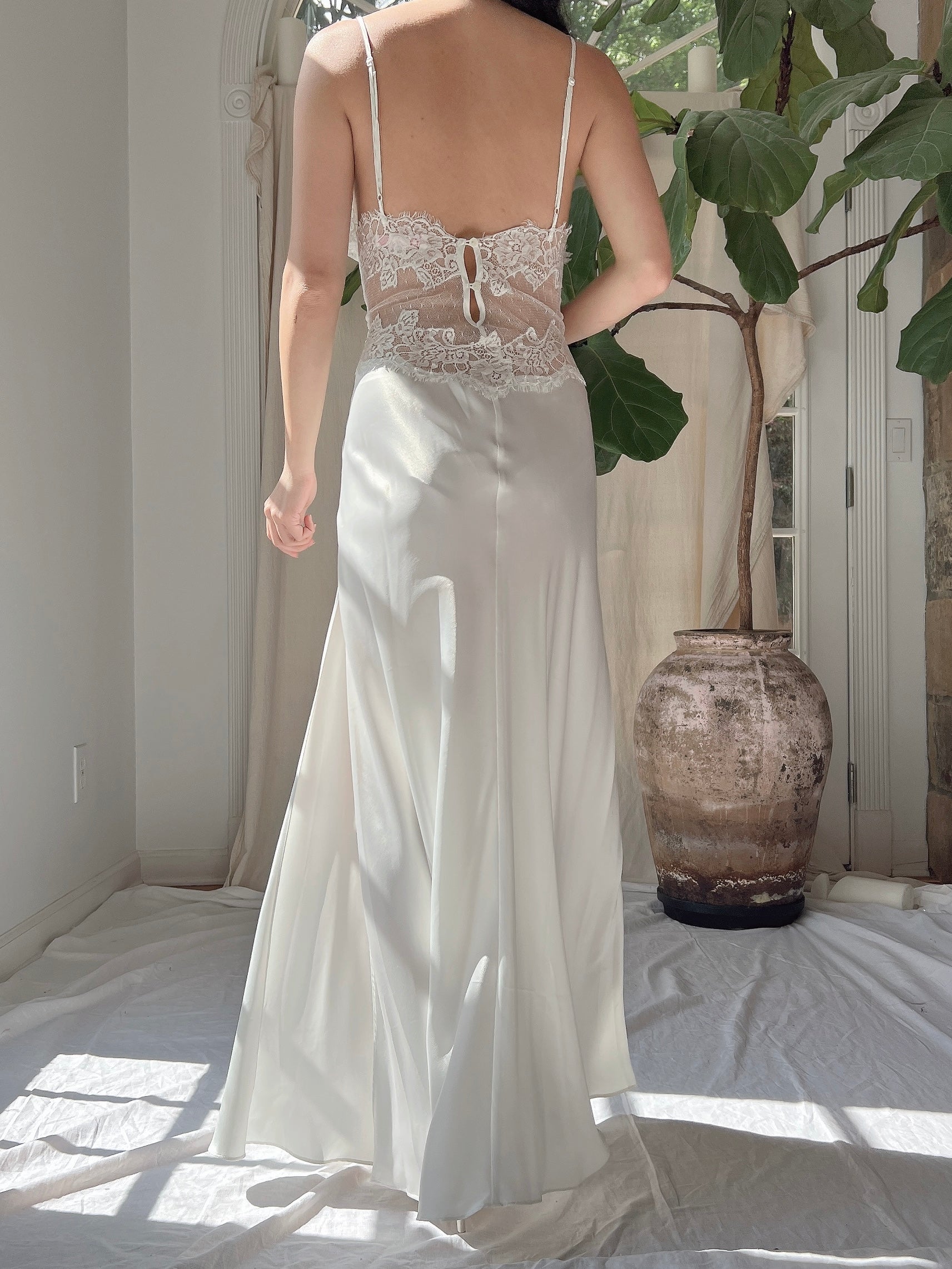 Vintage Satin Lace Panel Slip Dress - S/M
