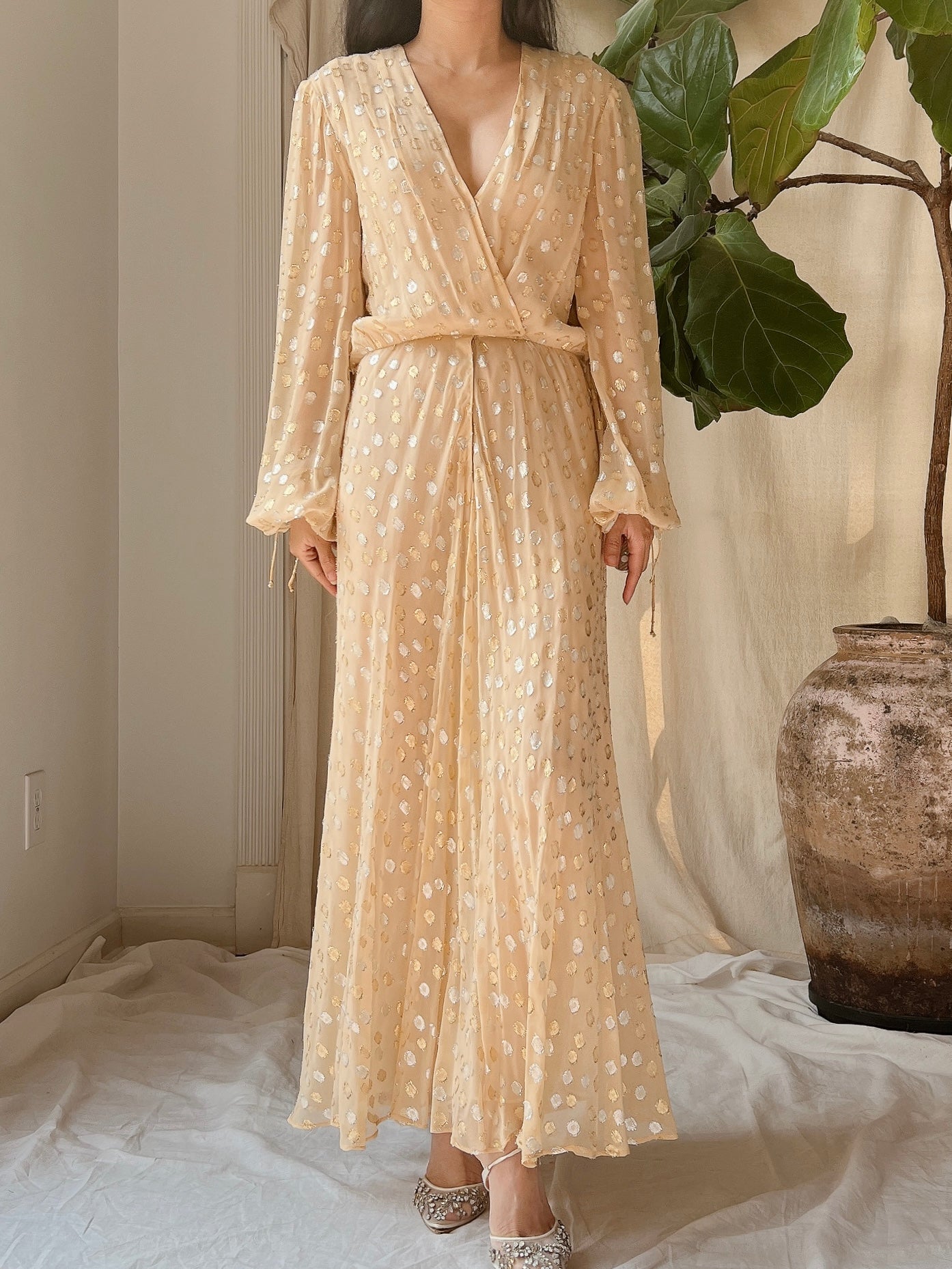 1970s Silk Poet Sleeves Gown - XS