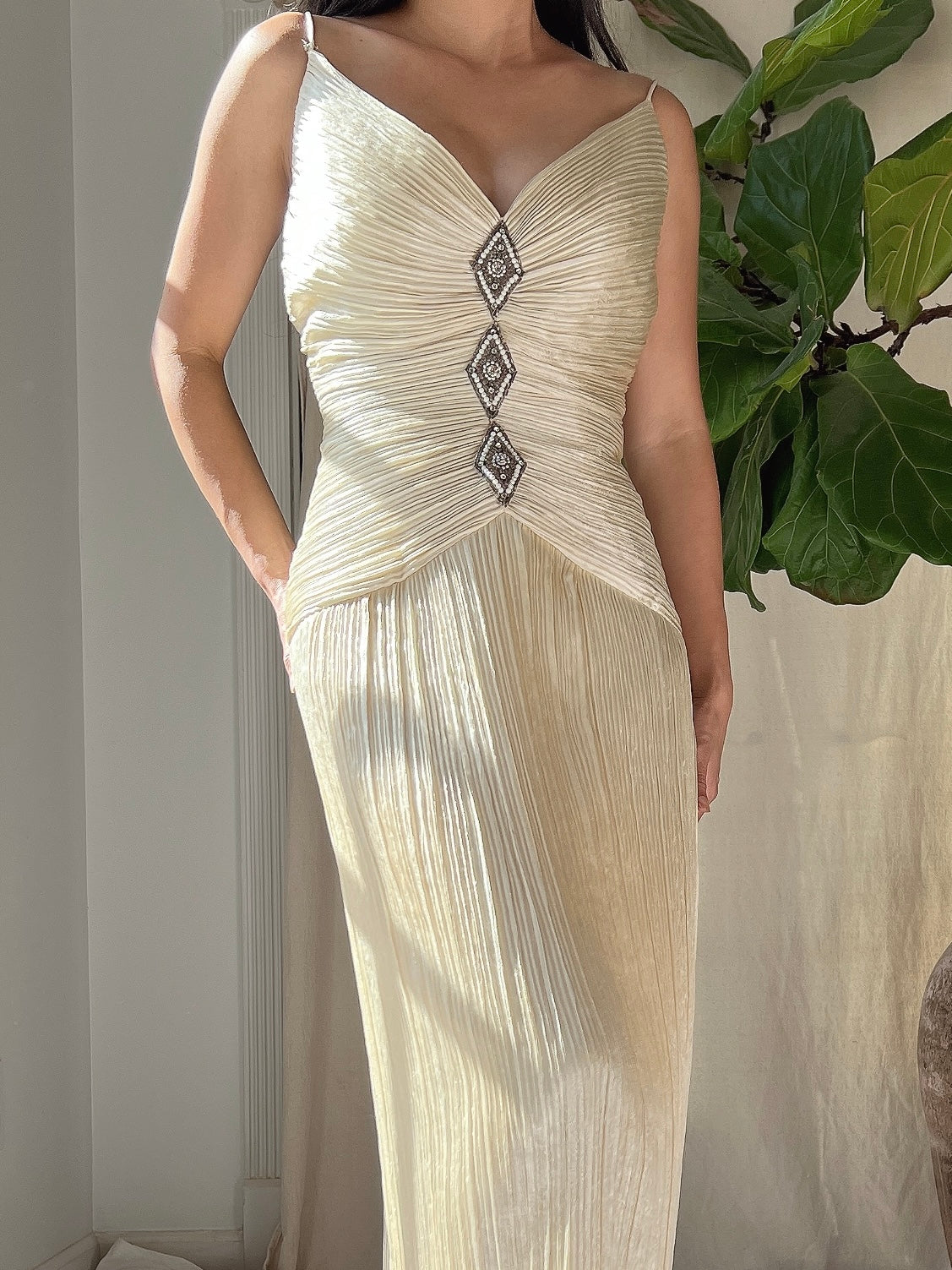 1980s Micro Pleated Satin Dress - L
