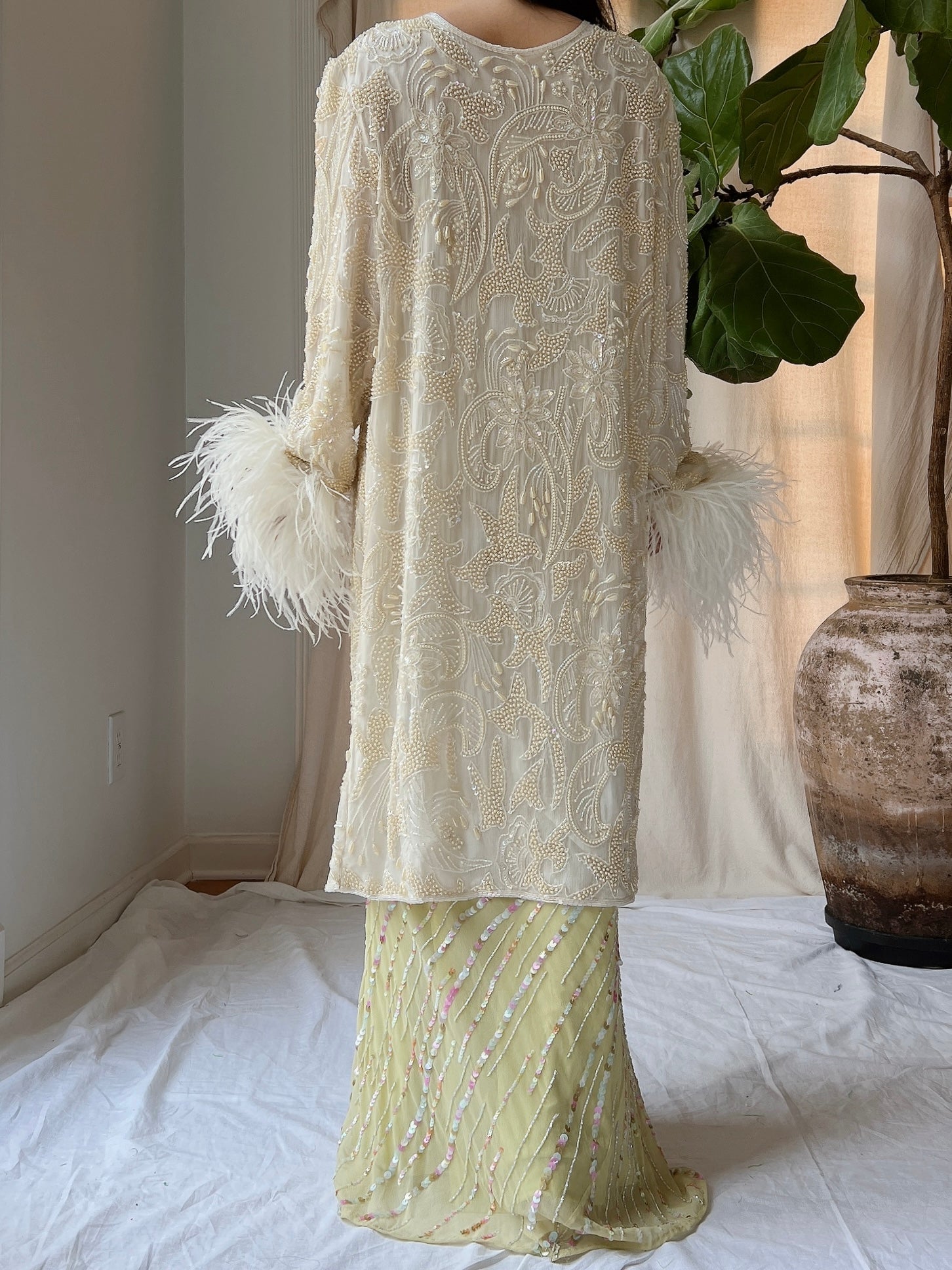 Vintage Silk Beaded Feather Duster - S/M