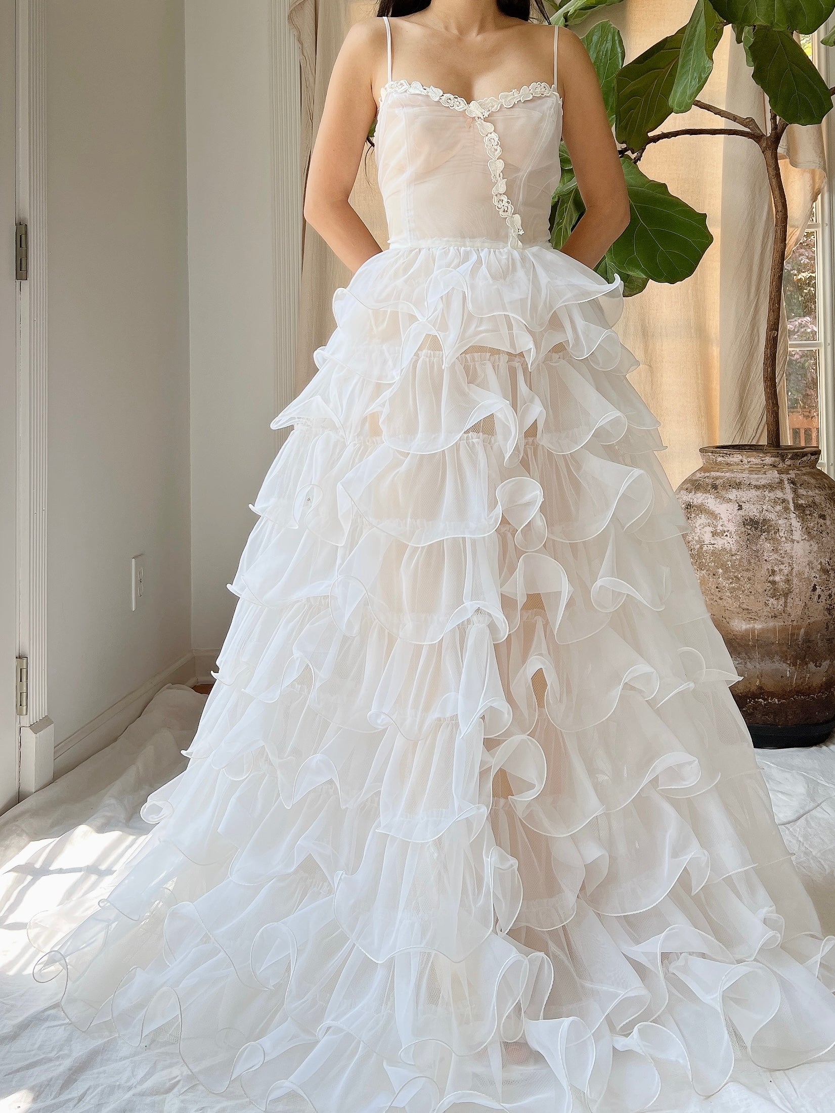 Vintage Sheer Ruffle Gown - XS