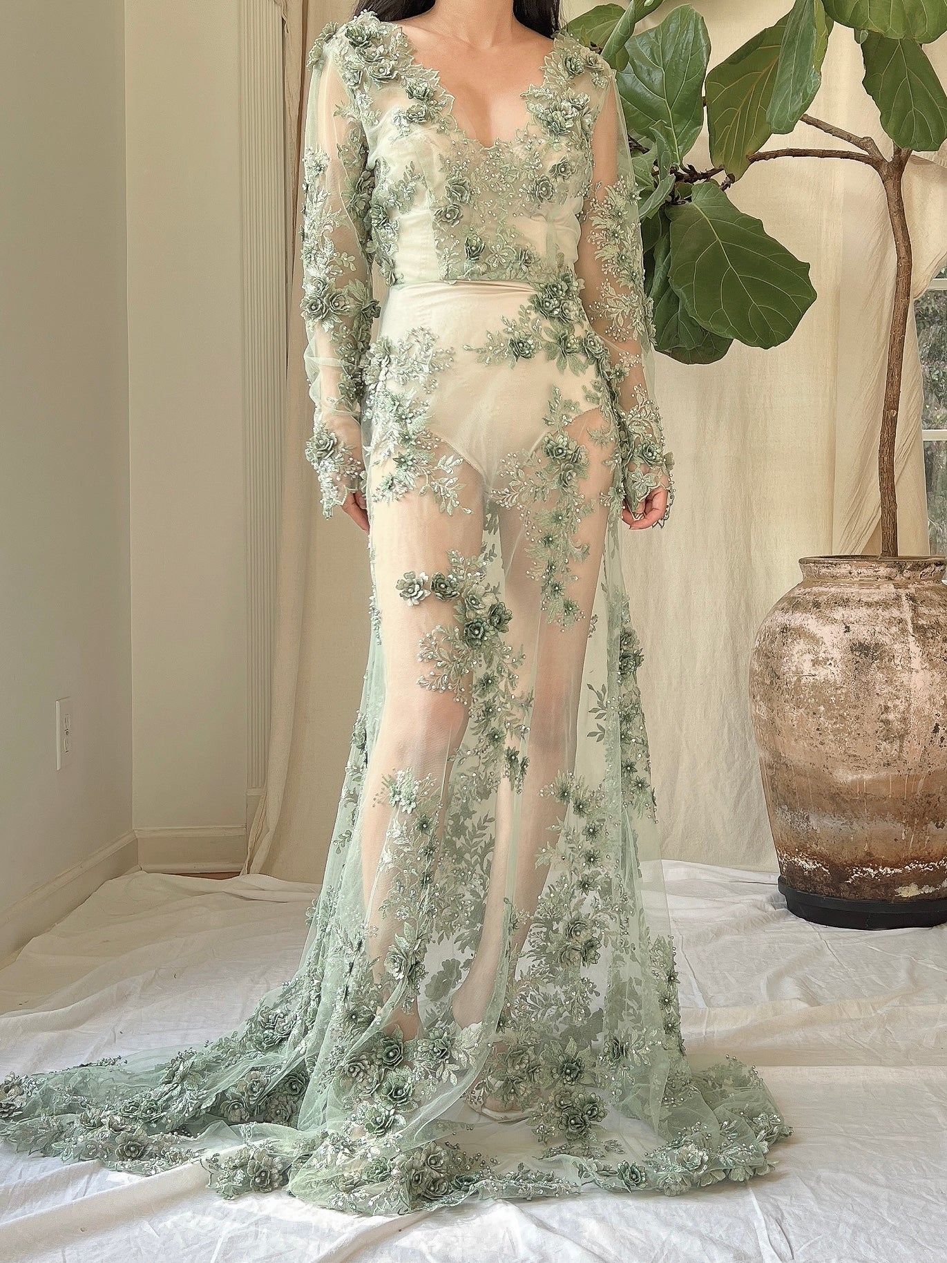 Gossamer Green 3D Floral Dress - S/6