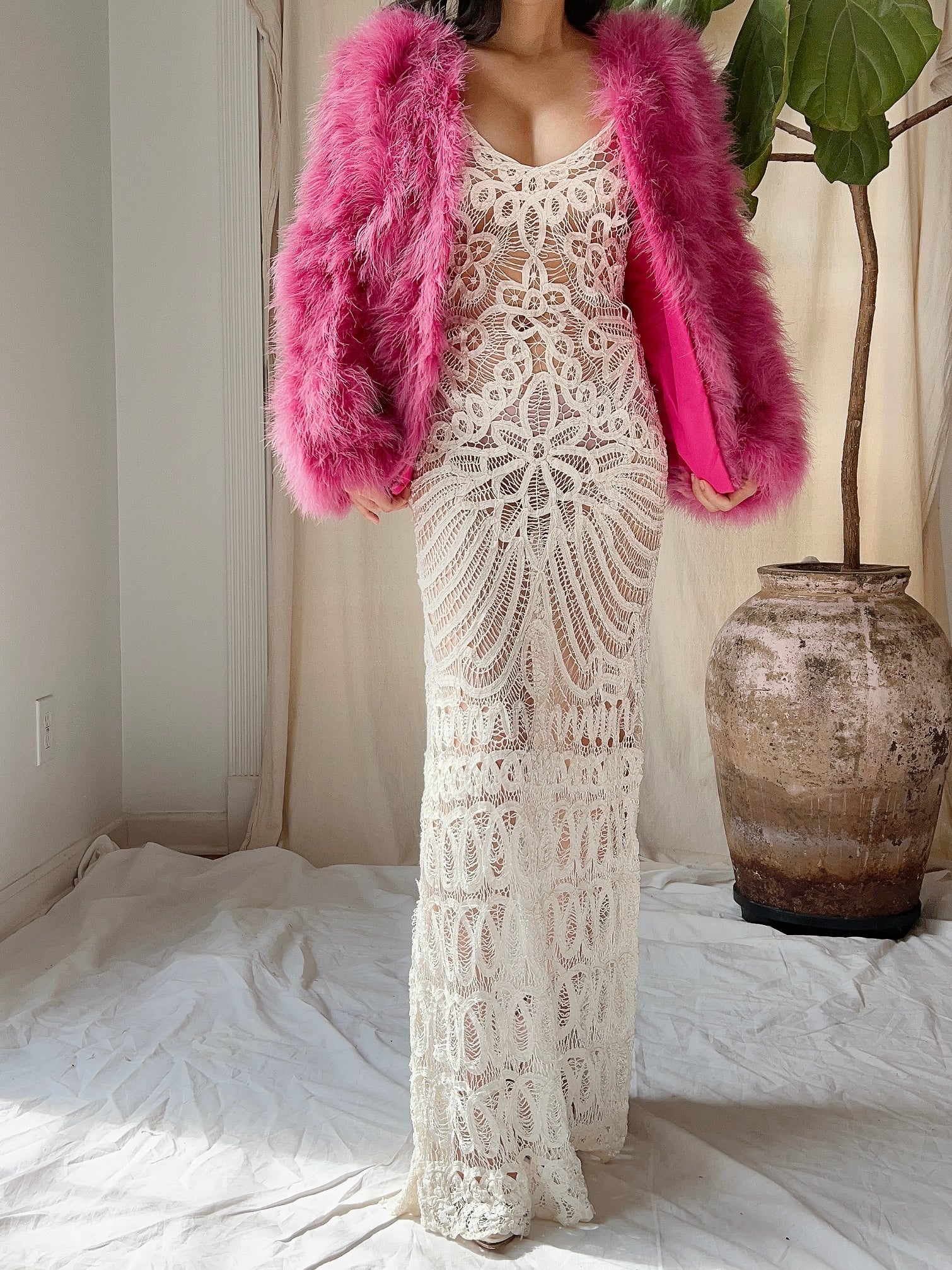 Pink Marabou Feather Jacket - S/M
