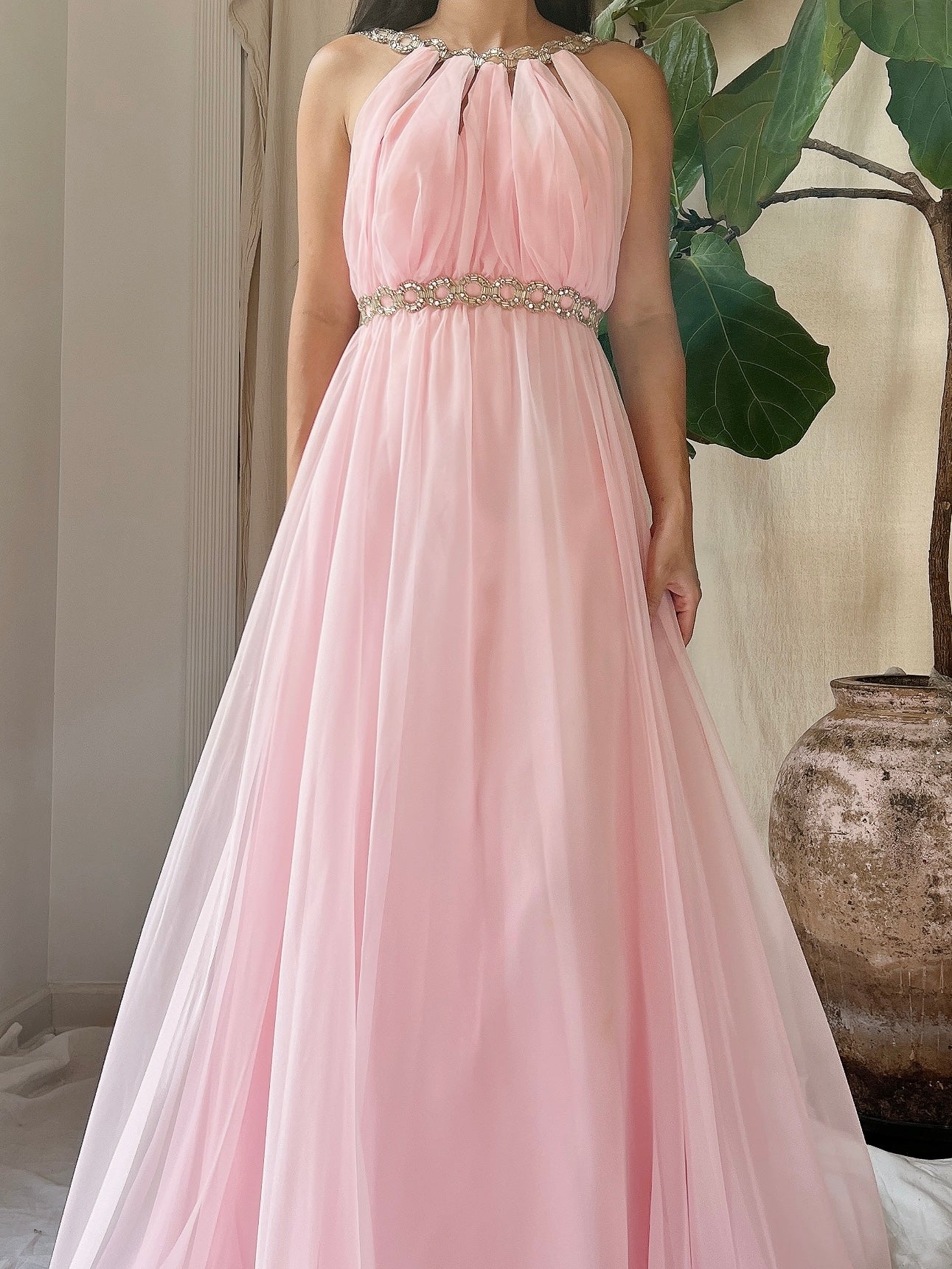 Vintage Chiffon Halter Dress - S