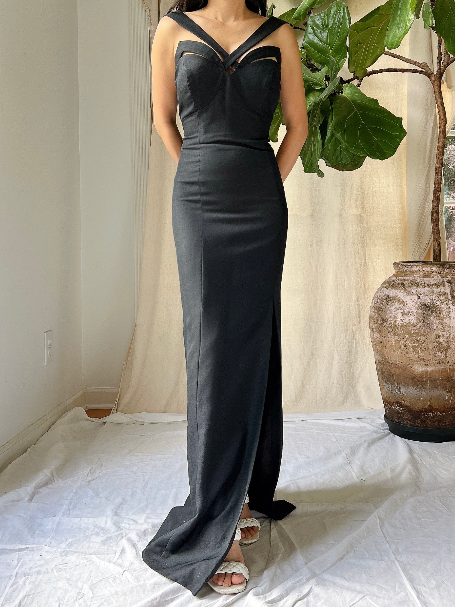 Vintage Rayon Darted Bust Gown - S