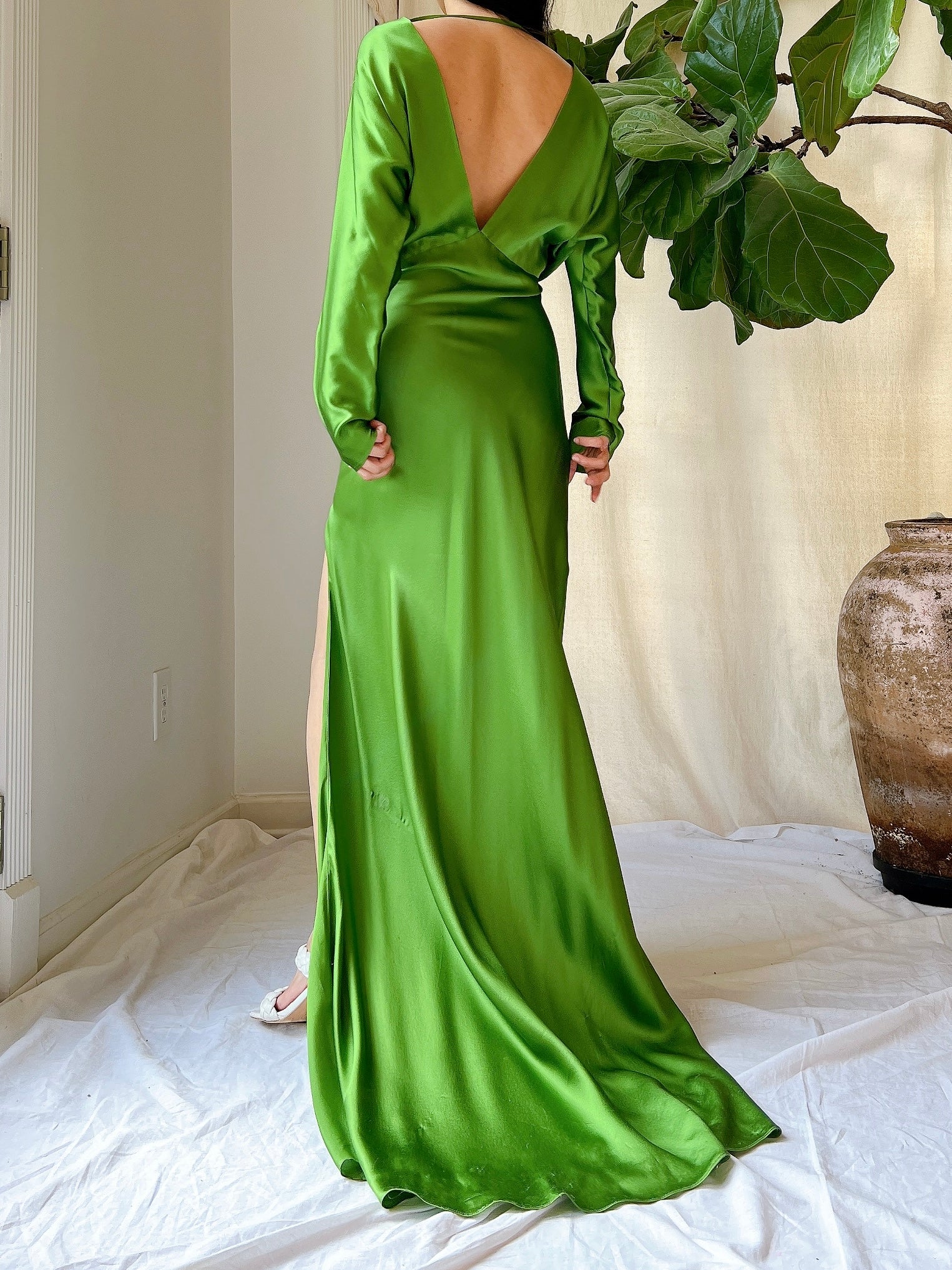Apple Green Silk Bias Cut Gown - M