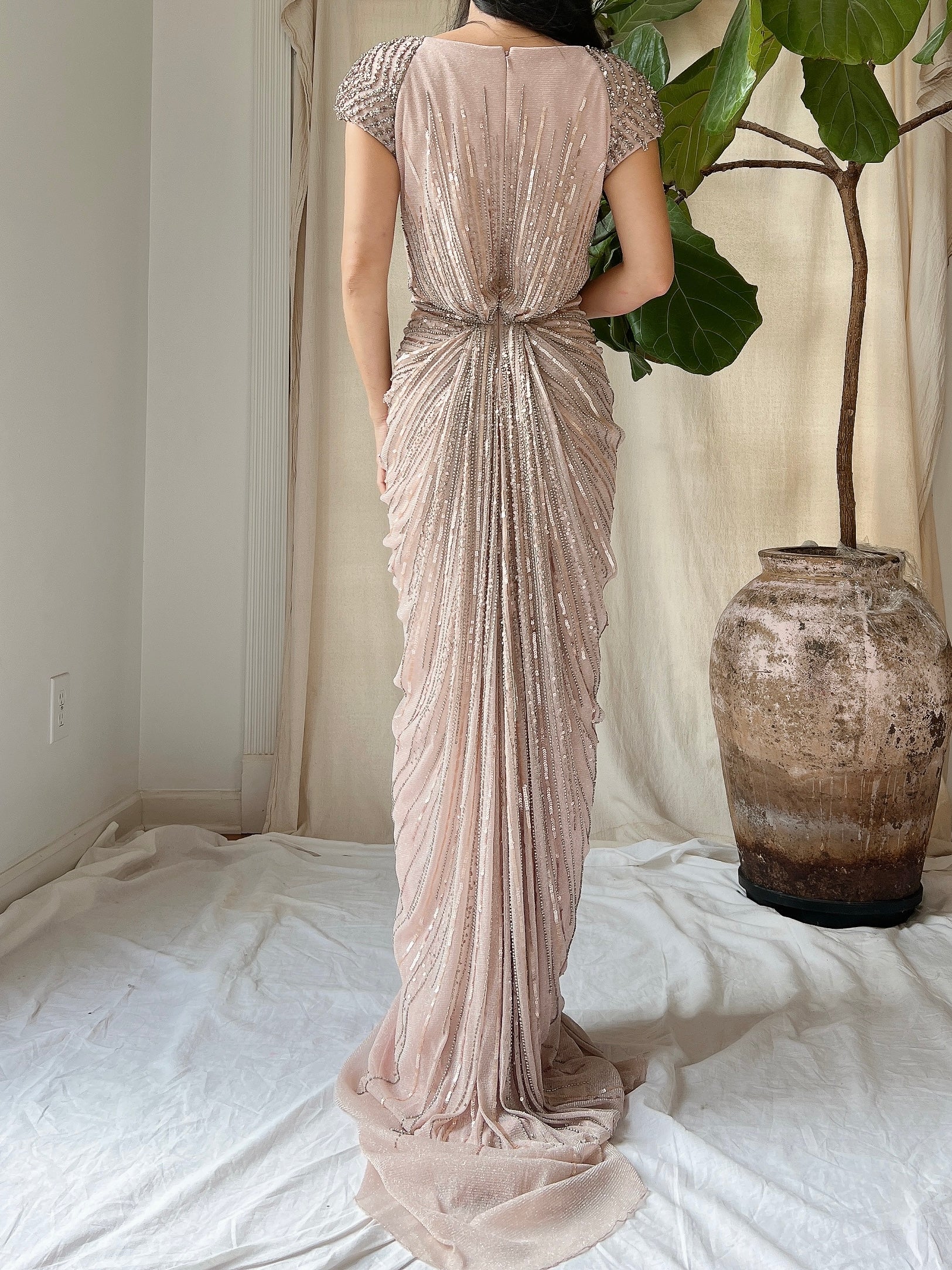 Duster Rose Alberto Makali Beaded Draped Dress - M/8-10