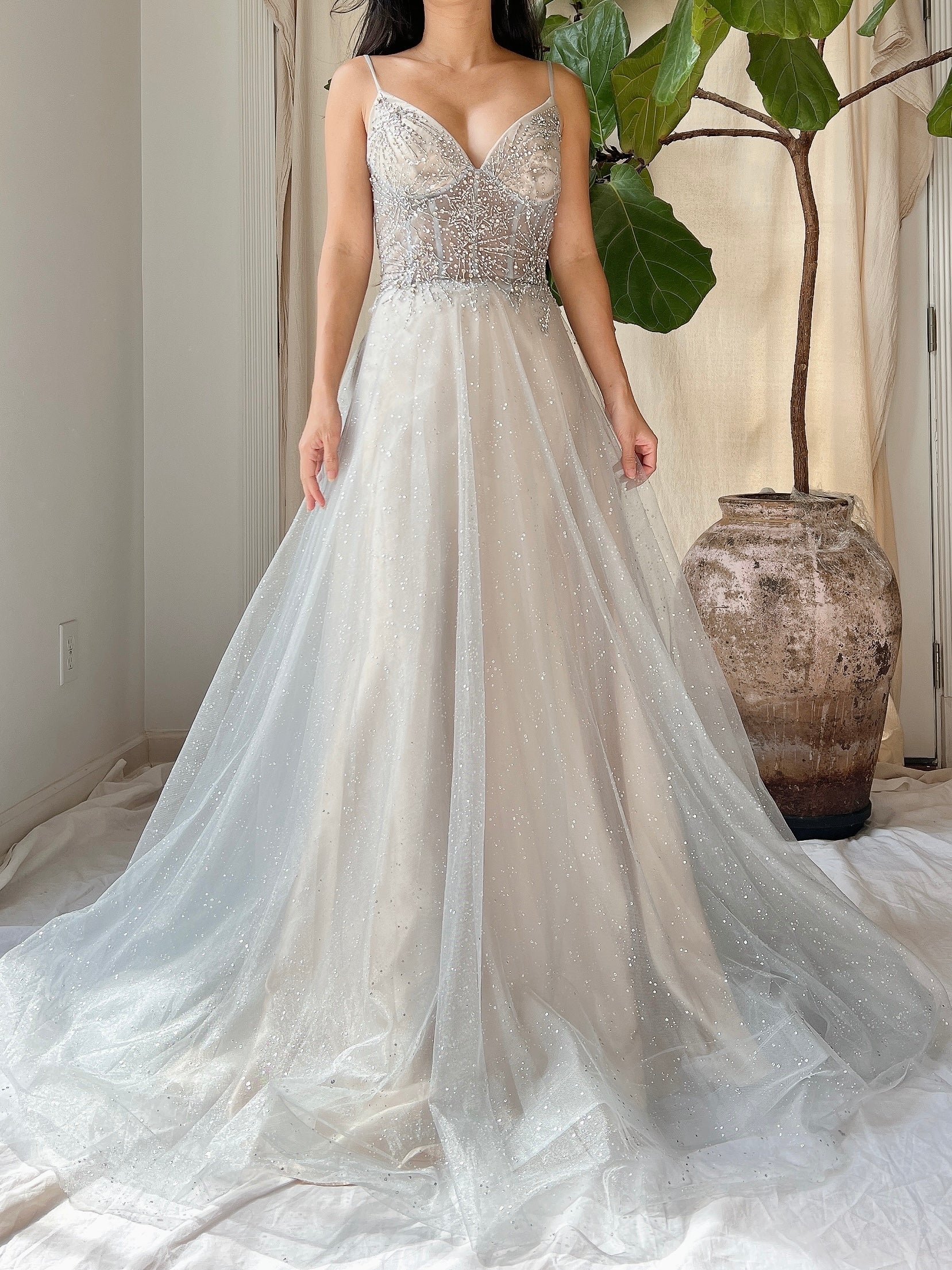 Silver Blue Tulle and Crystal Gown - M/6