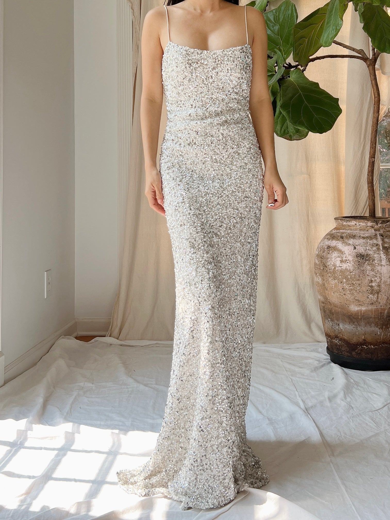 Y2K Silk White/Silver Gown - S