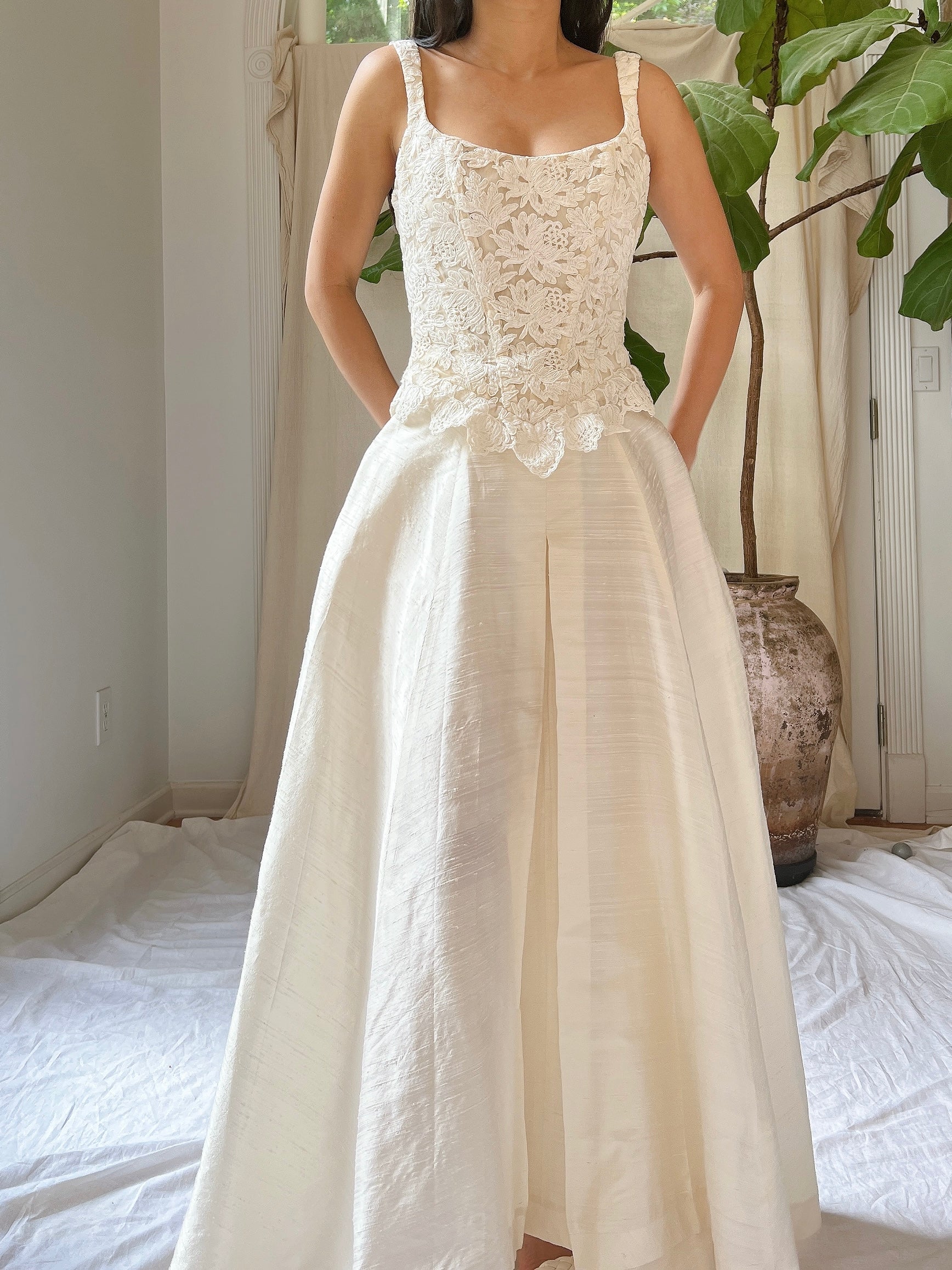 Vintage Corded Lace and Silk Skirt Ensemble - S/M