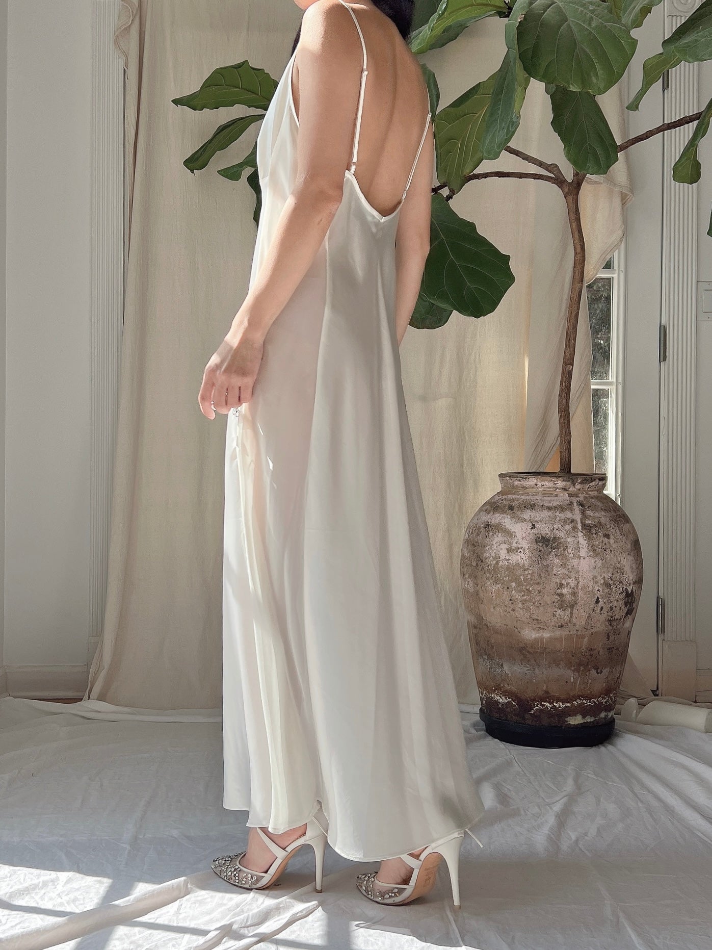 Vintage VS Satin Slip Dress with Embroidery- M