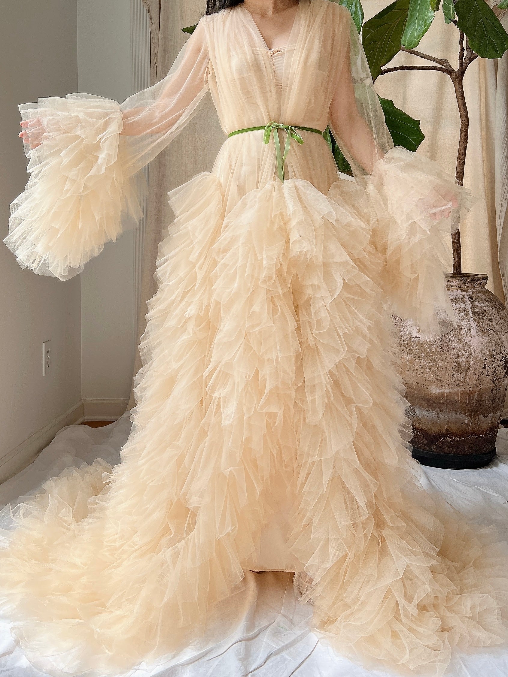 Nude Tulle Robe Dressing Robe - OSFM