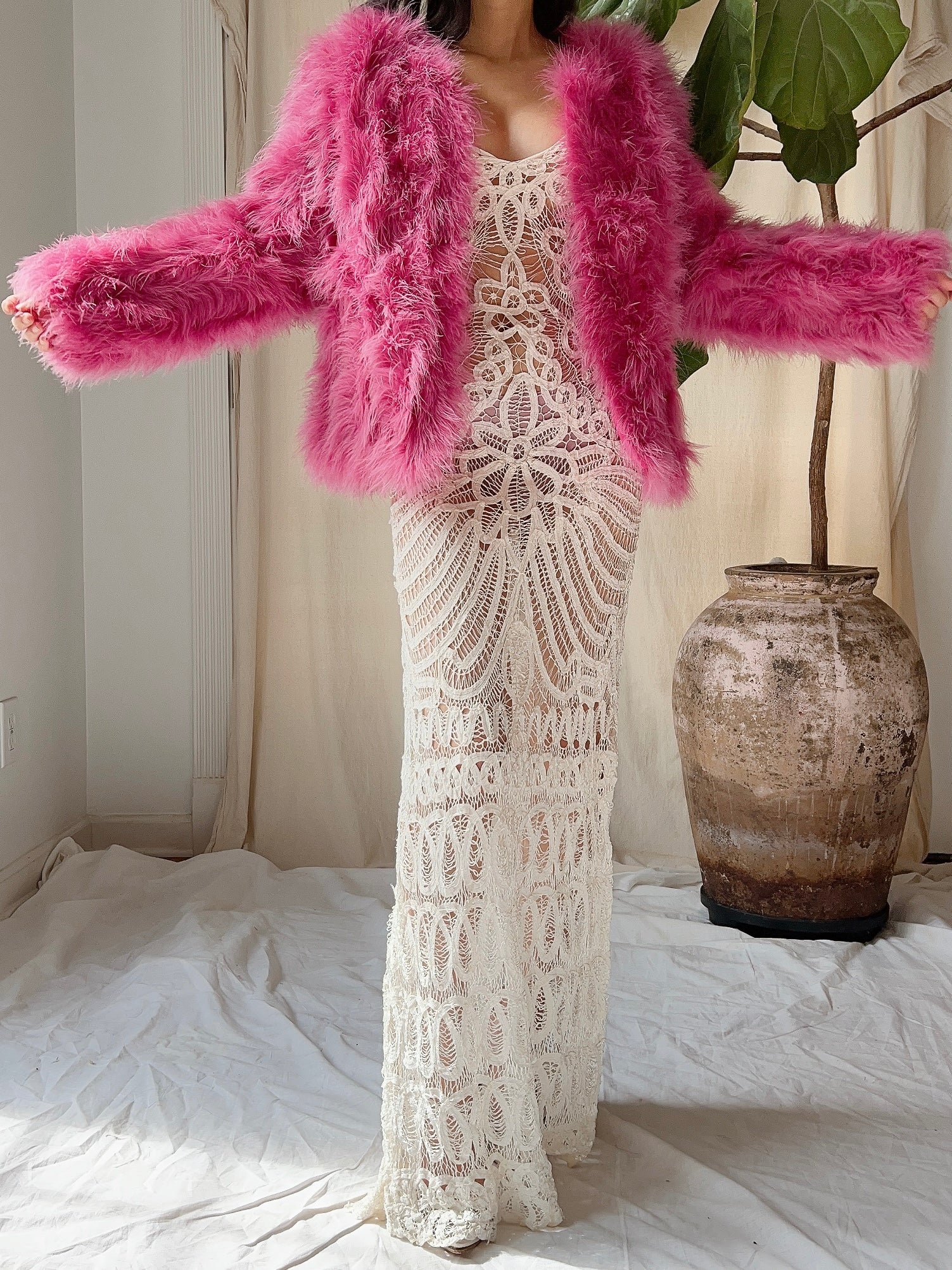 Pink Marabou Feather Jacket - S/M
