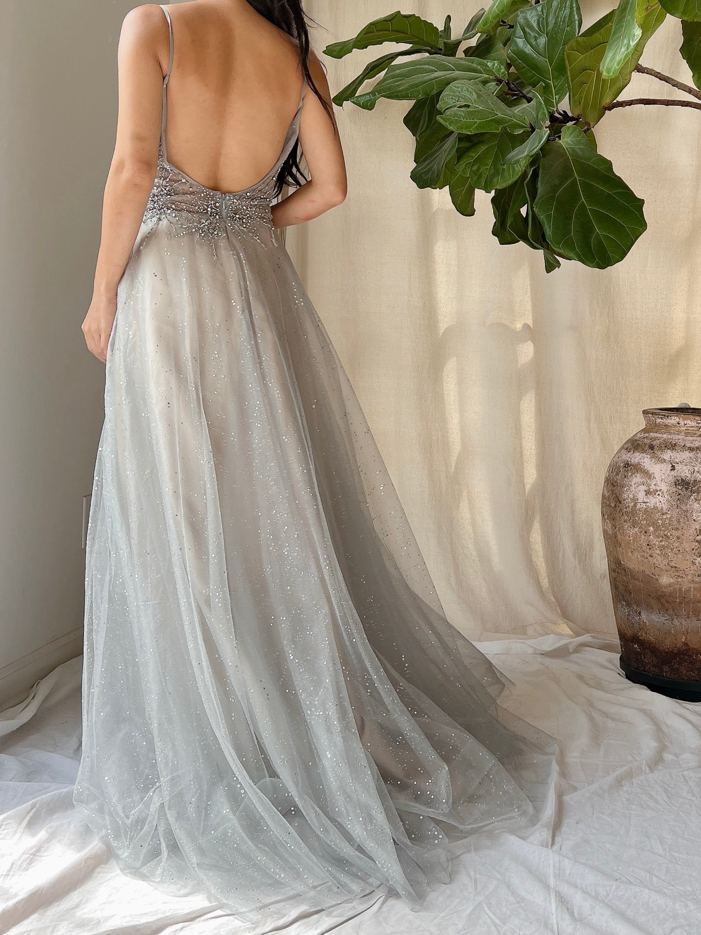 Silver Blue Tulle and Crystal Gown - M/6
