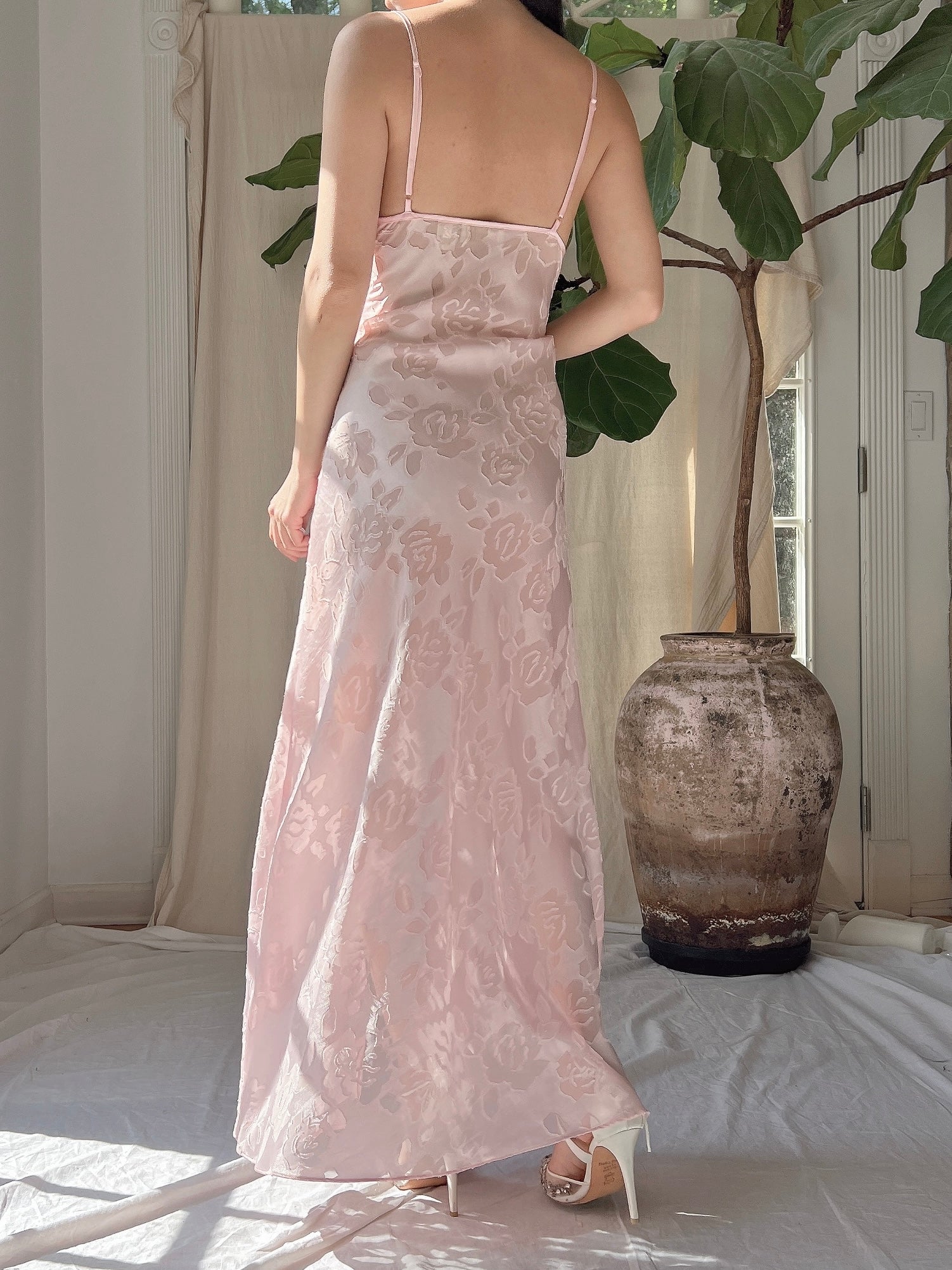 Vintage Victoria Secret Pink Floral Burnout Slip Dress - M