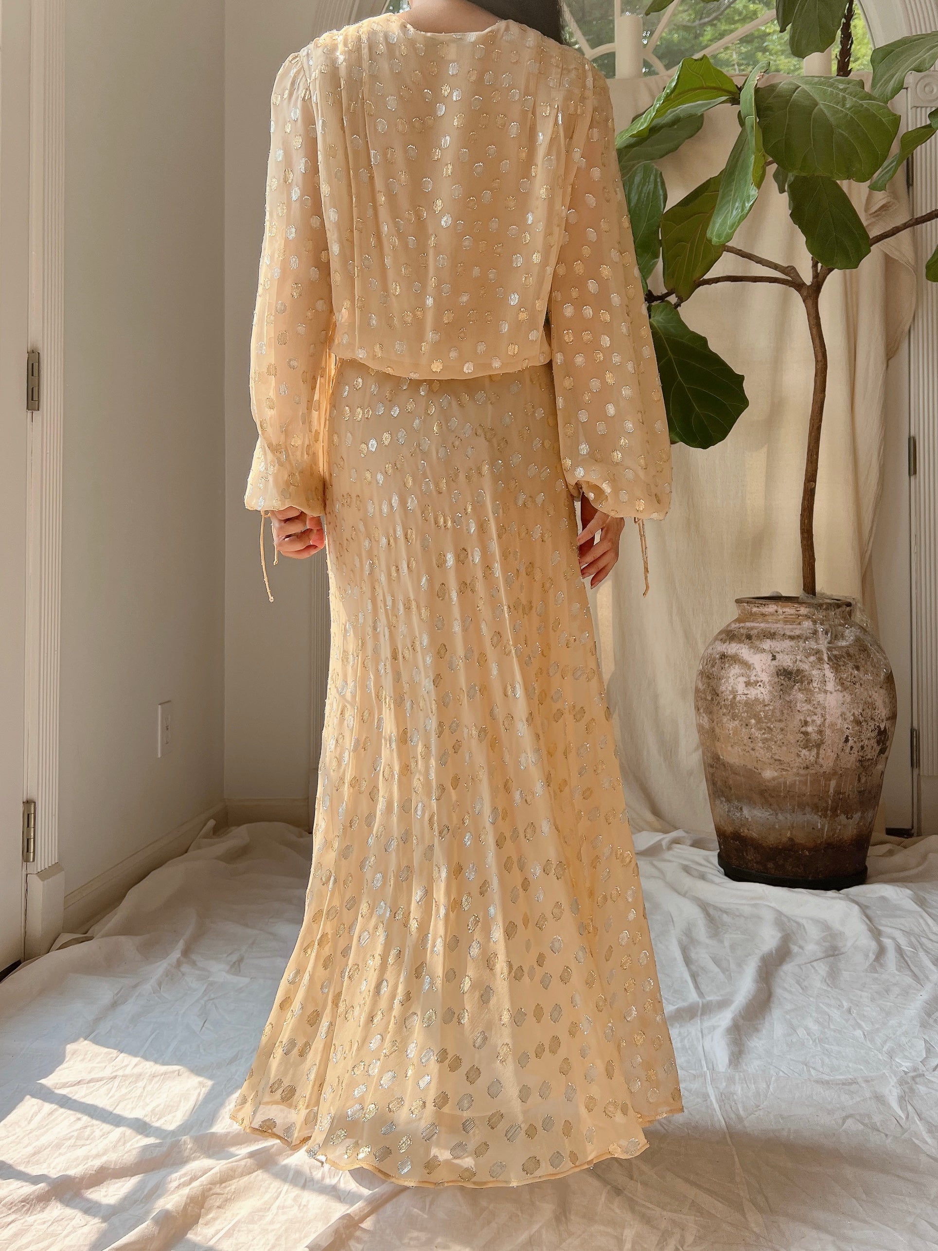 1970s Silk Poet Sleeves Gown - XS