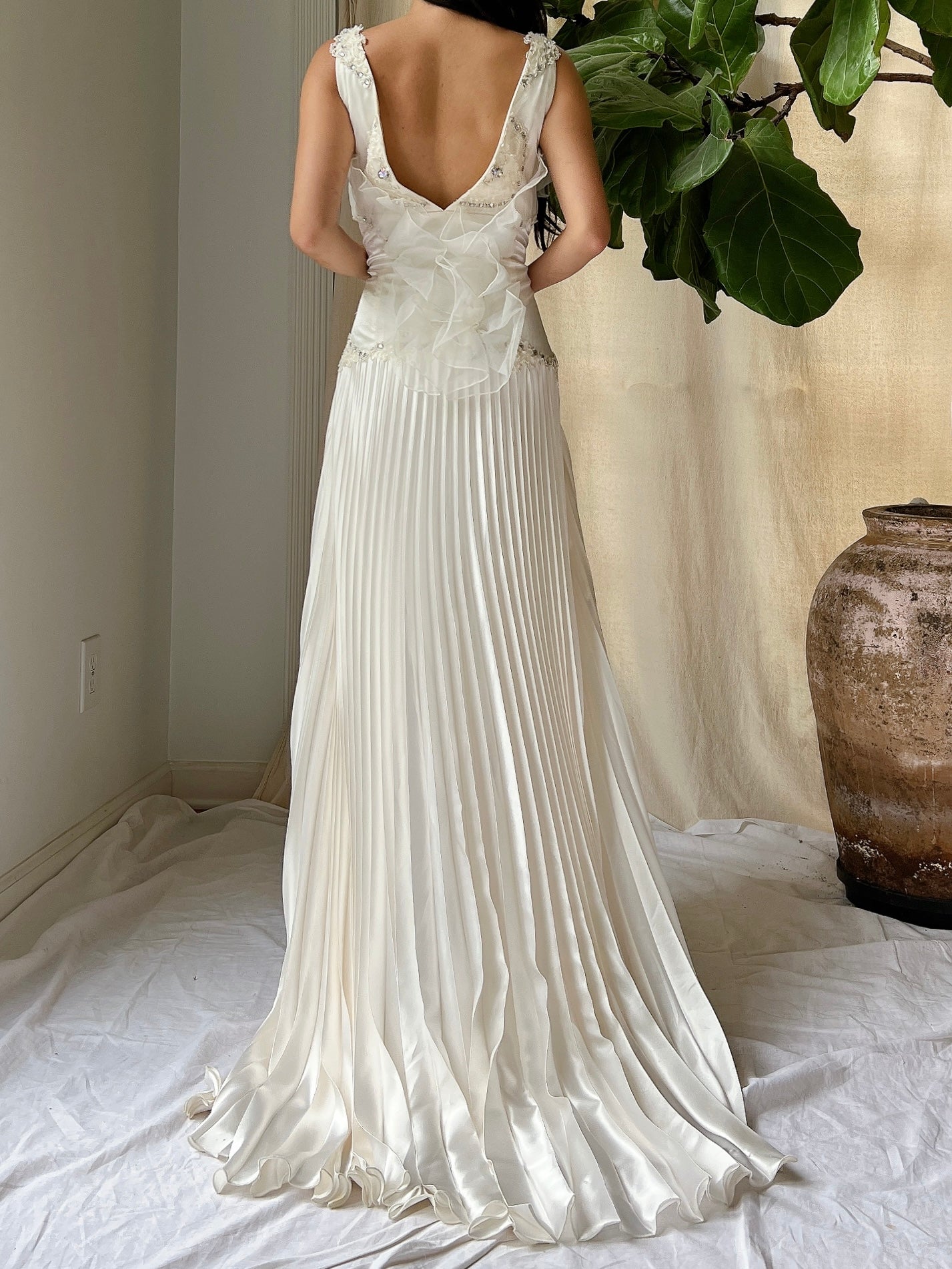 1990s Satin Pleated Gown - L