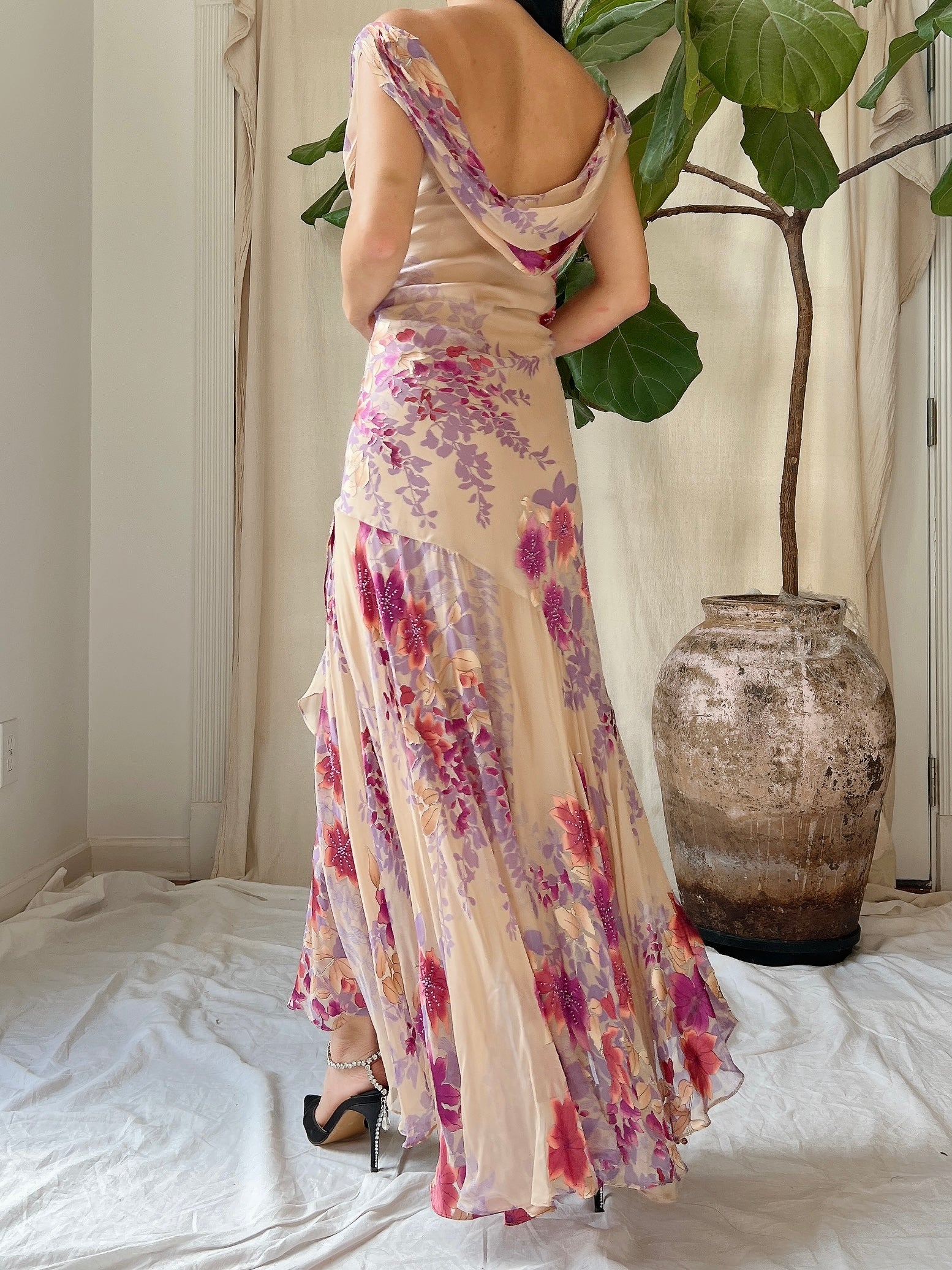 Vintage Silk Hi-Low Cowl Dress - M