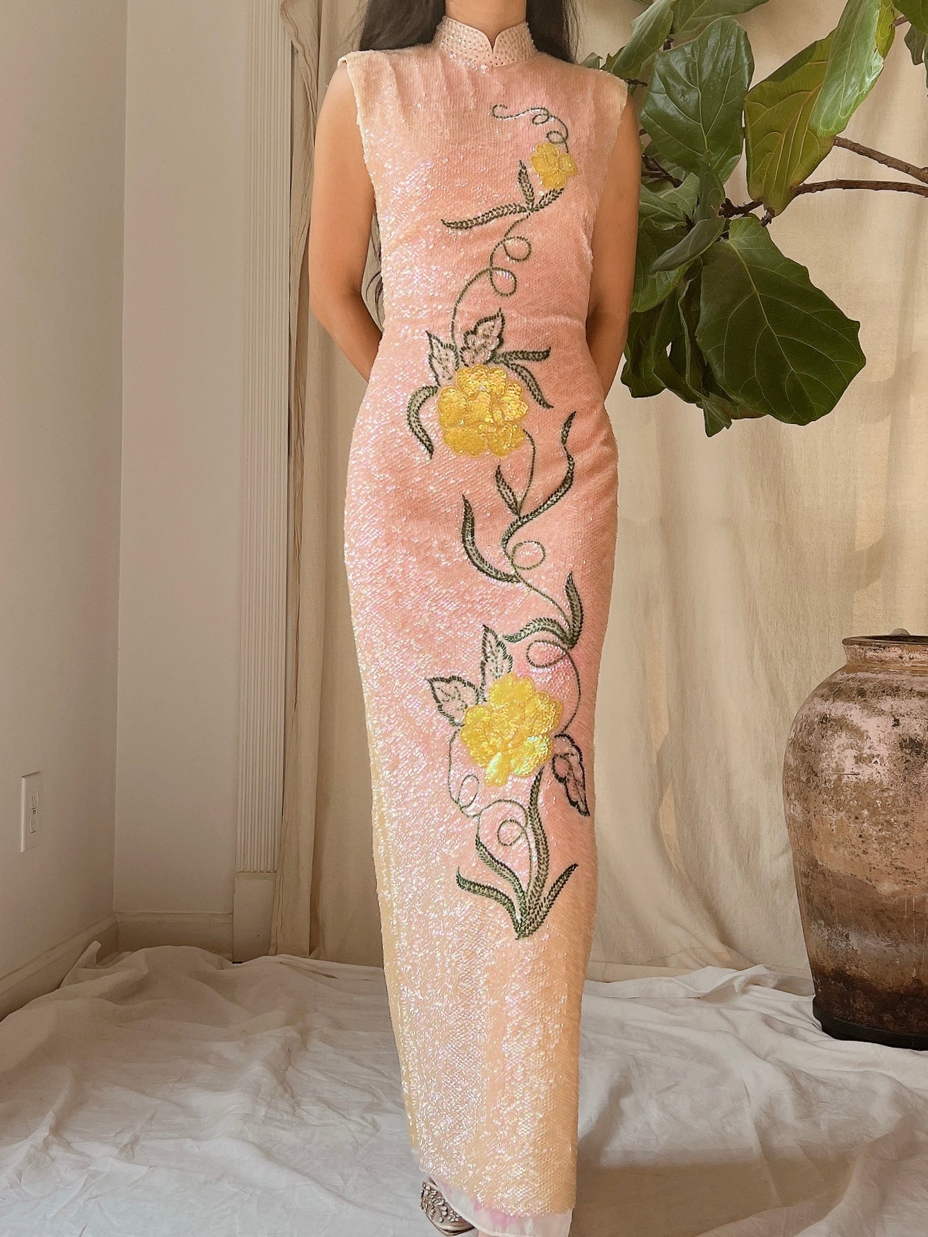 1960s Peach Ombre Sequins Dress - M