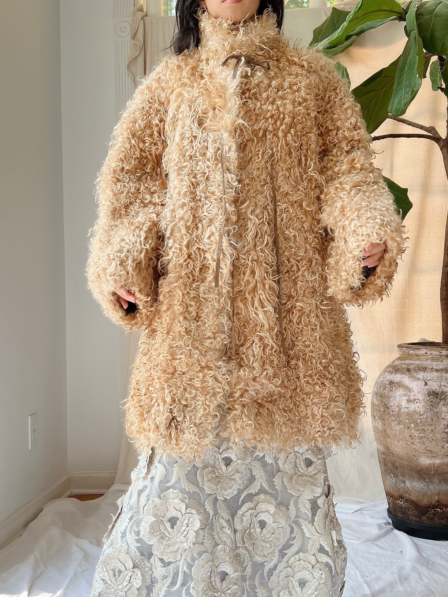 Vintage Curly Lamb Coat - S