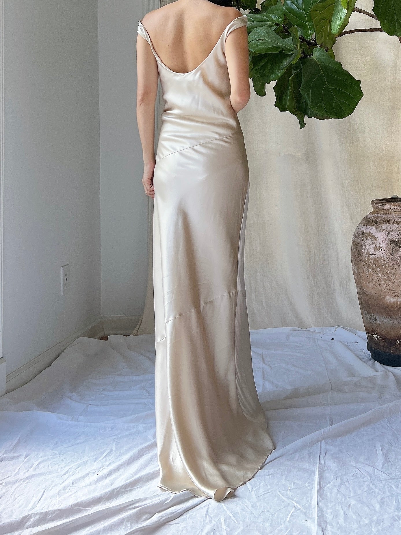 Vintage Champagne Silk Bias Cut Gown - S/M