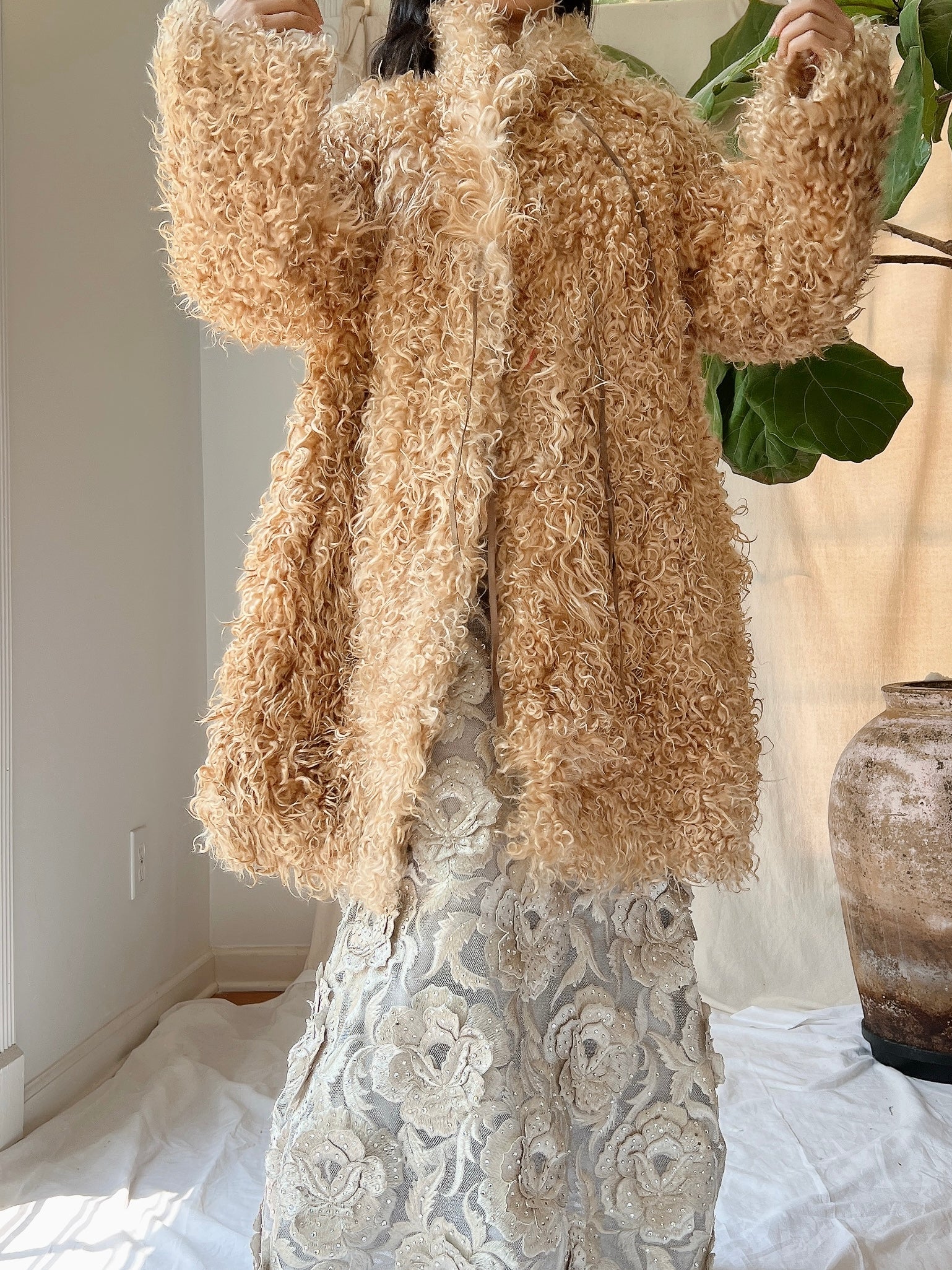 Vintage Curly Lamb Coat - S