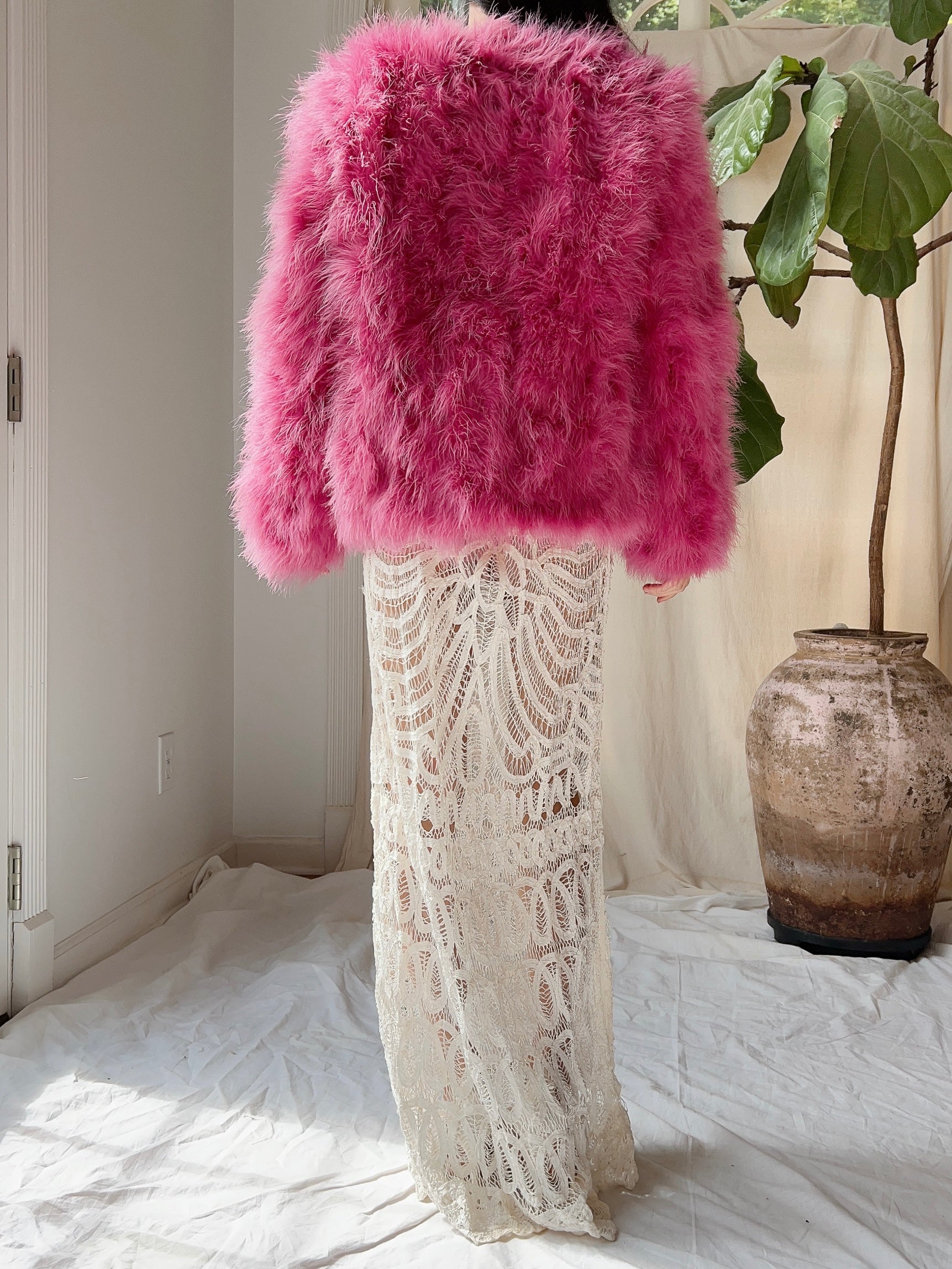 Pink Marabou Feather Jacket - S/M