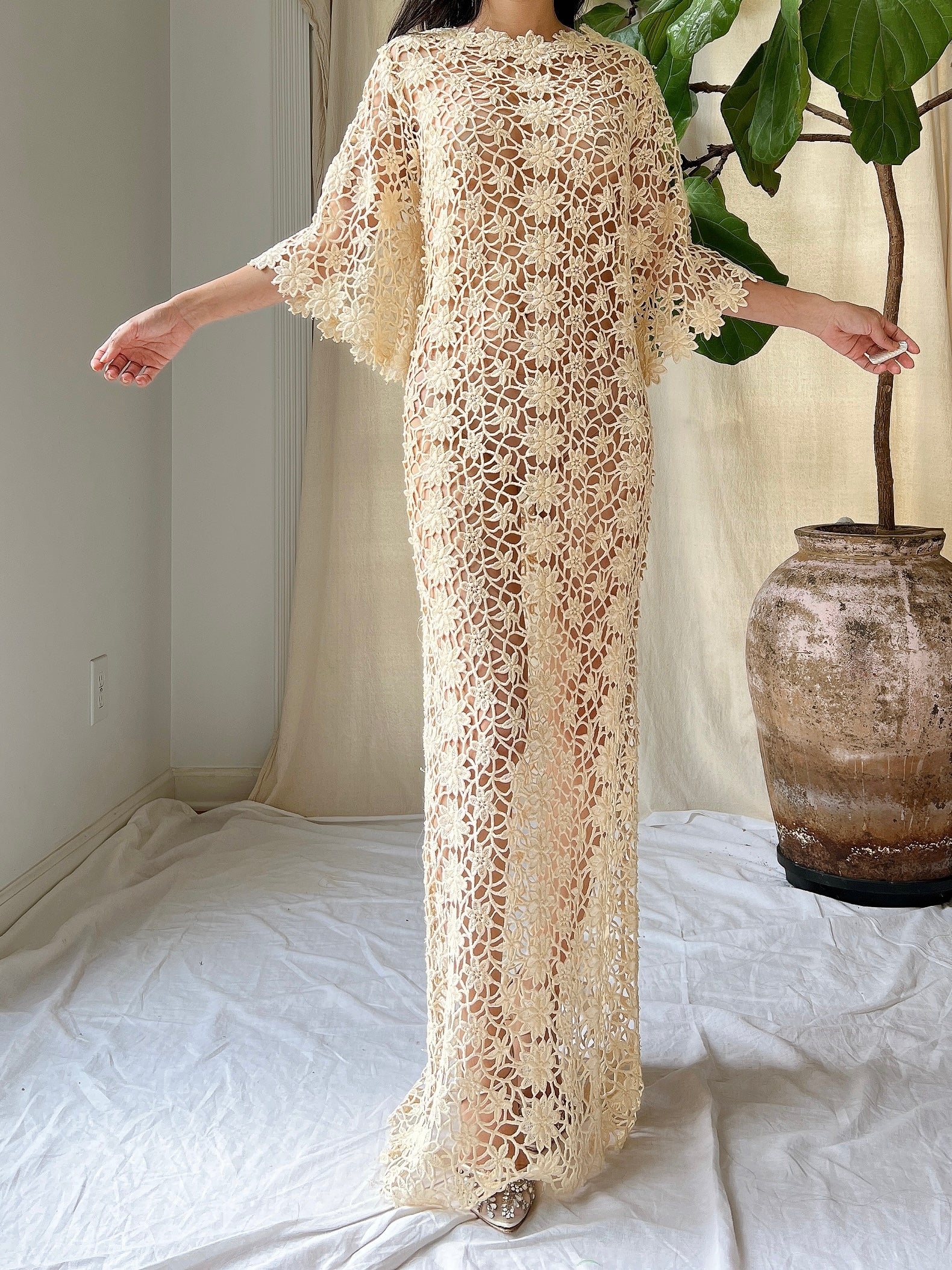 Vintage Crochet Sheer Dress - M