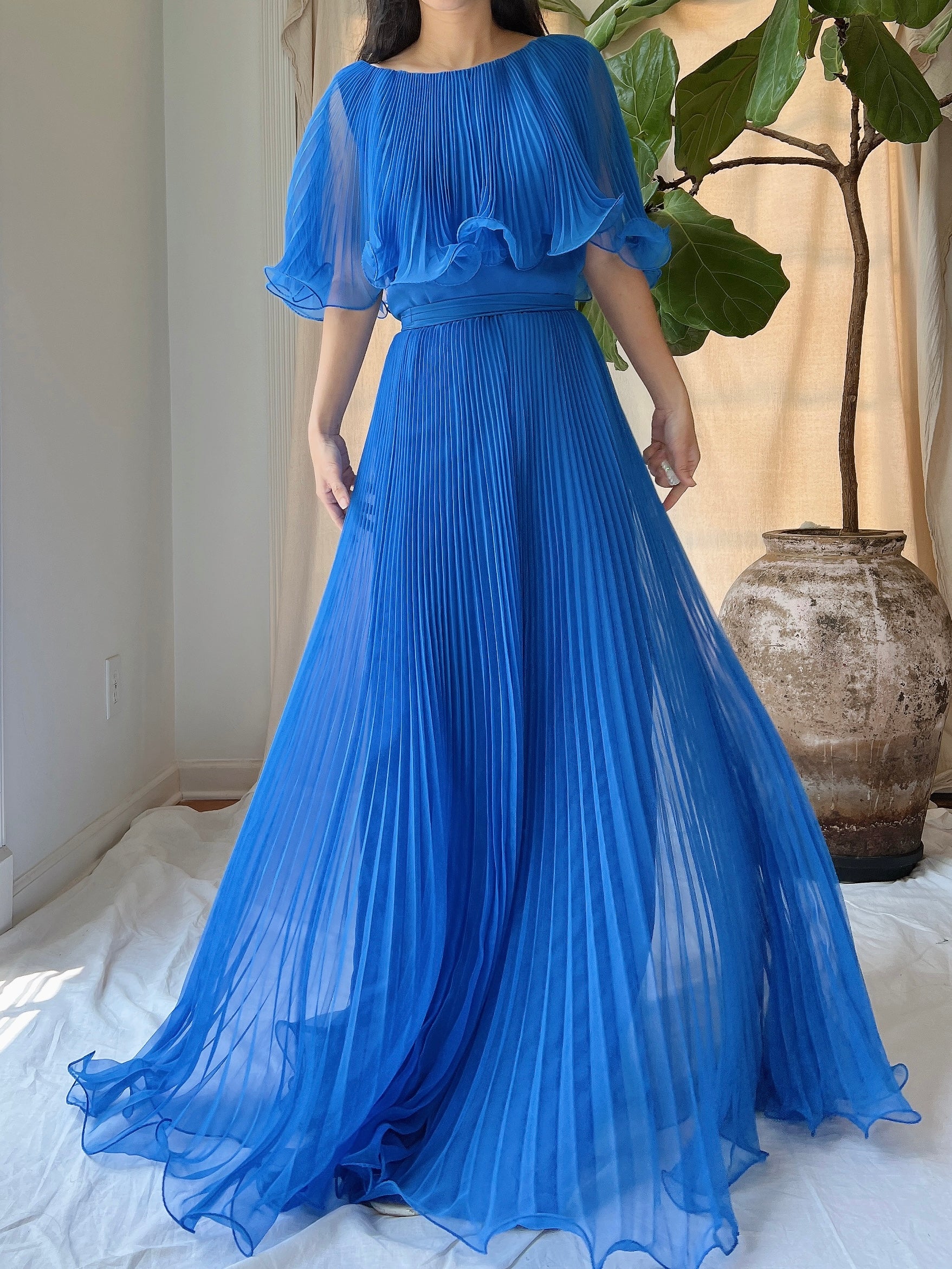 Vintage Chiffon Pleated Dress - S