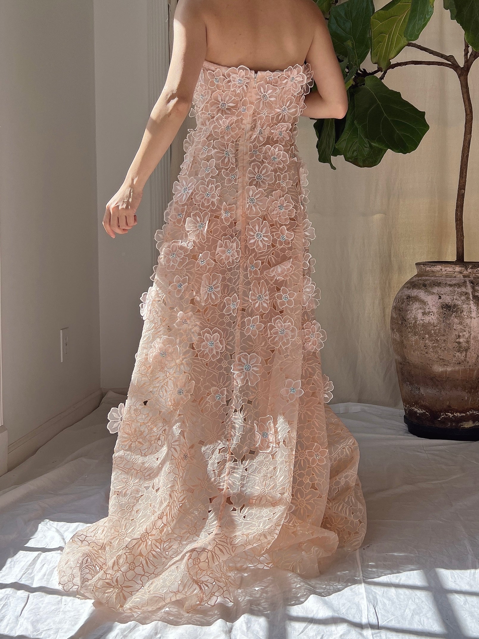 Vintage 3D Floral Voile Dress - S/M