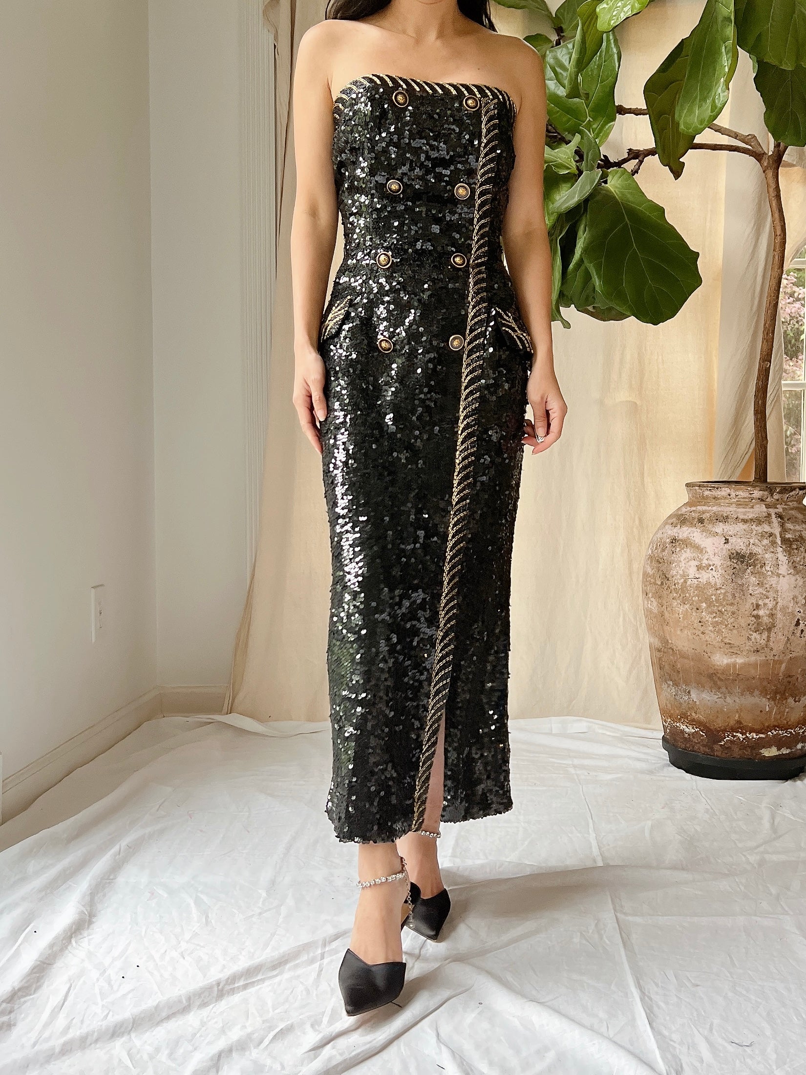 Vintage Strapless Sequins Dress - M