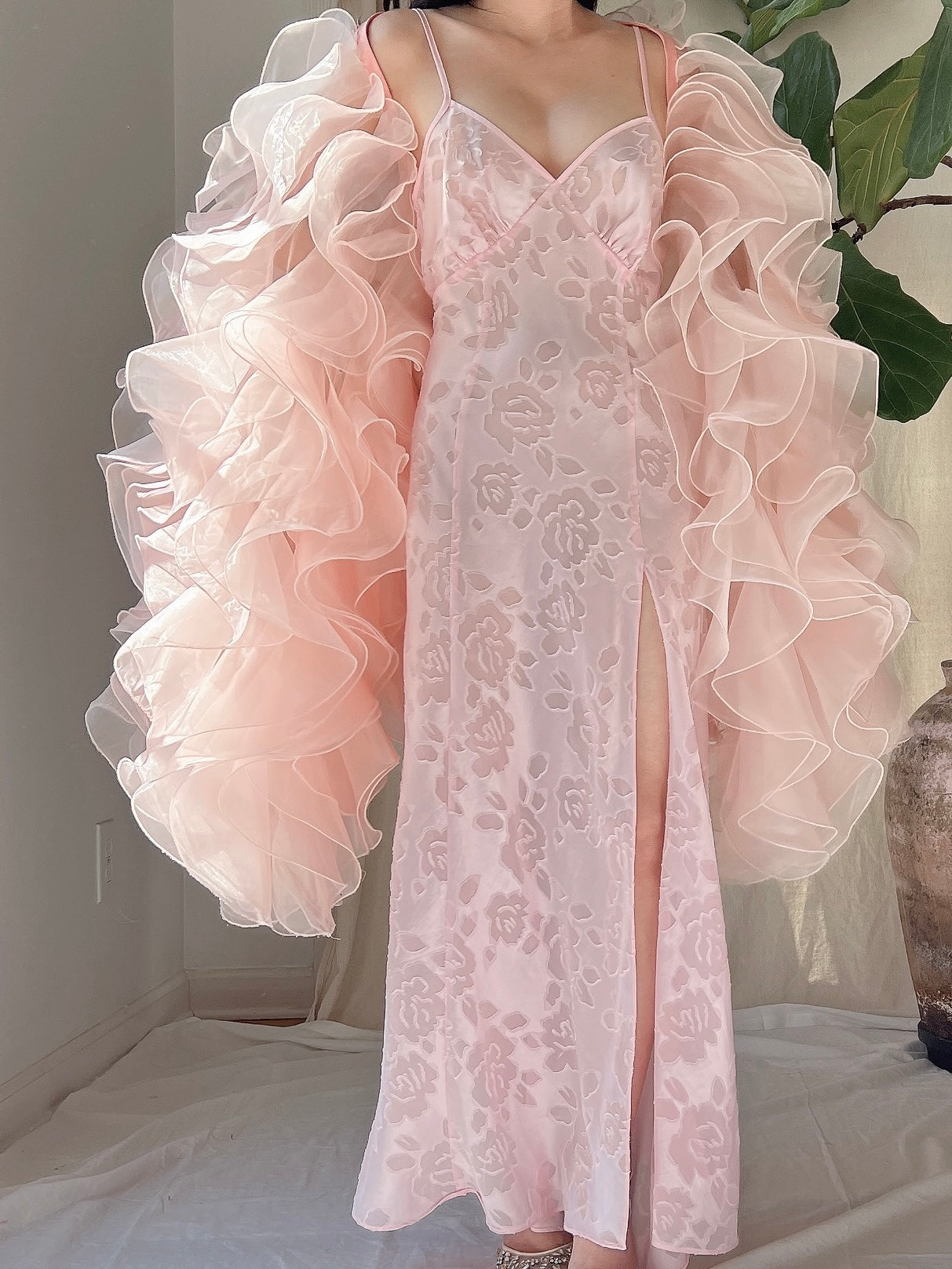 Vintage Pink Ruffle Cape/Overdress - OSFM