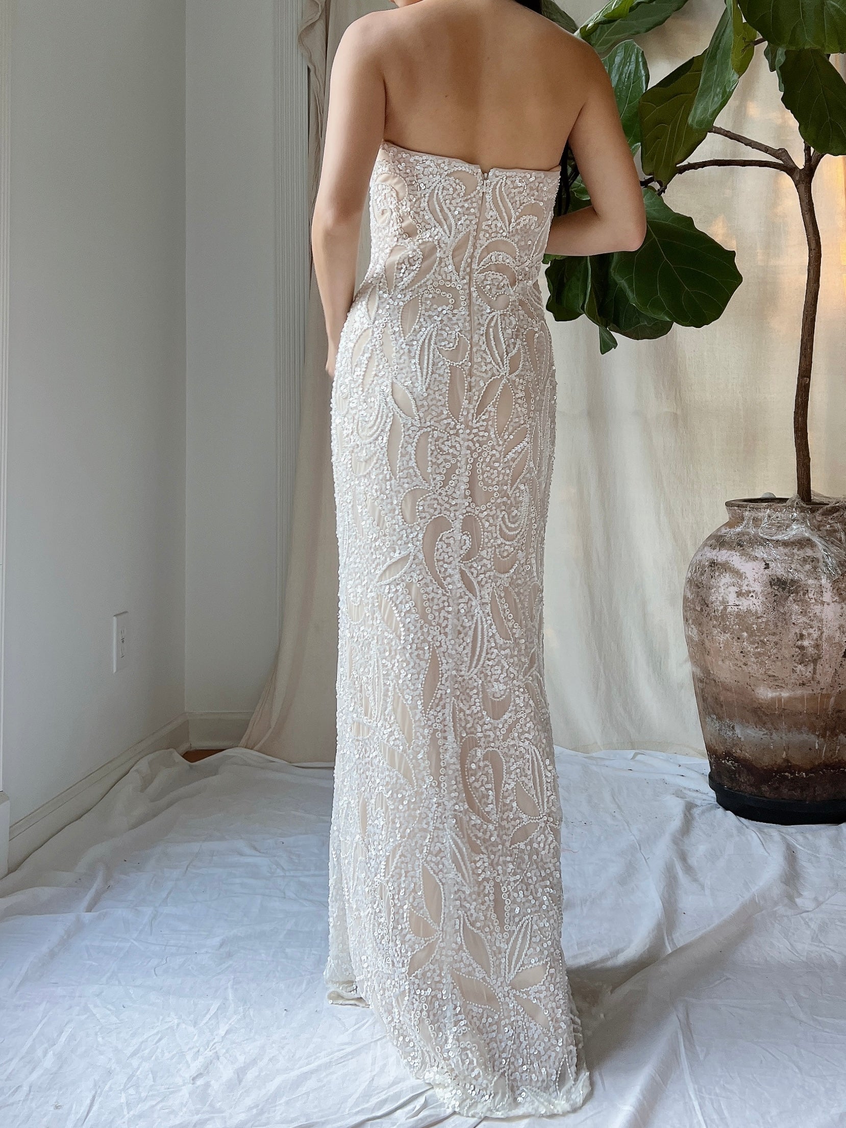 Y2K Ivory/Nude Beaded Gown - S