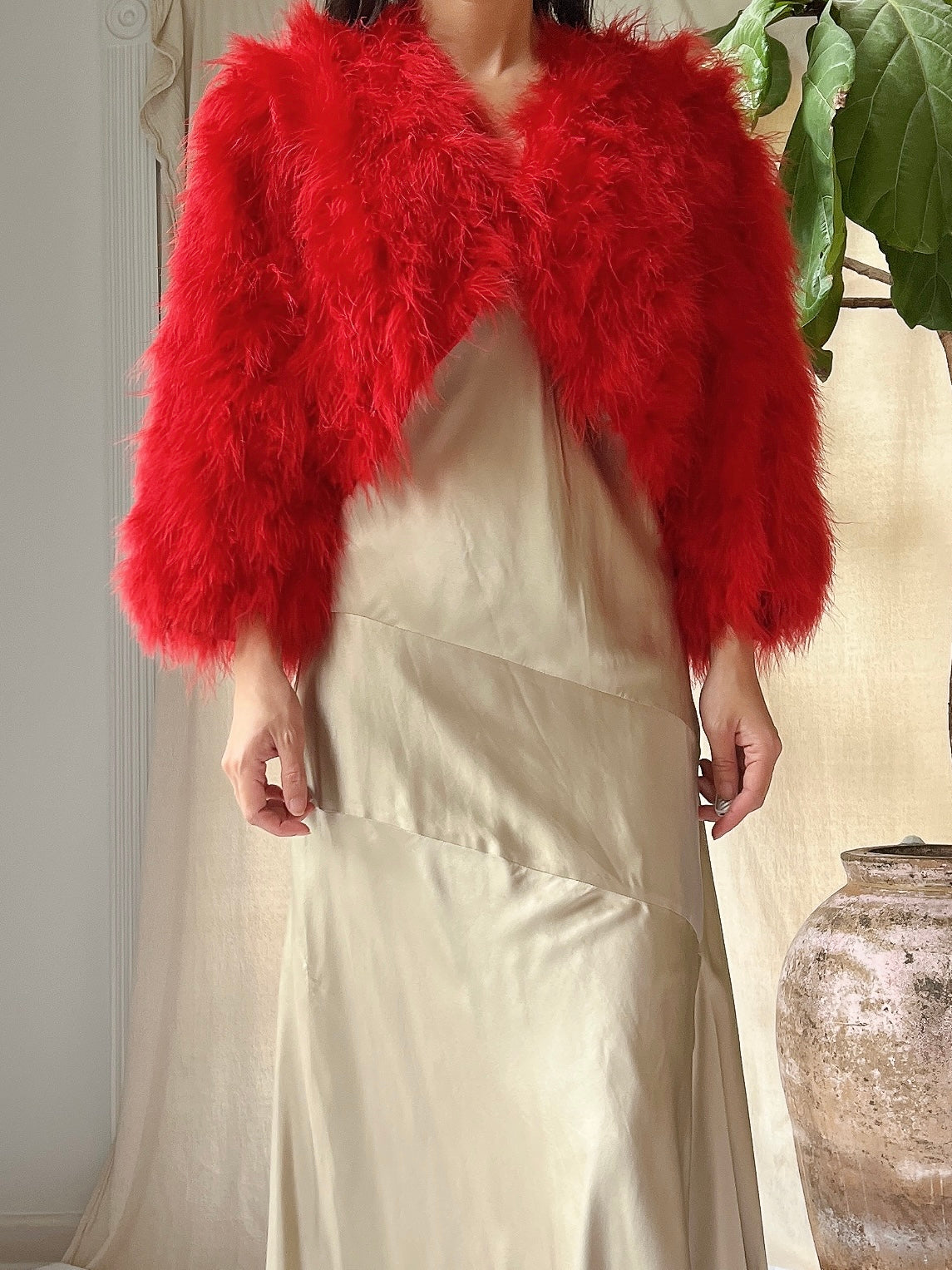 Vintage Red Feather Jacket - S