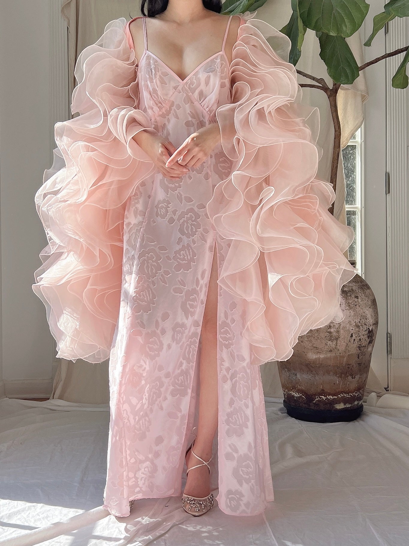 Vintage Pink Ruffle Cape/Overdress - OSFM