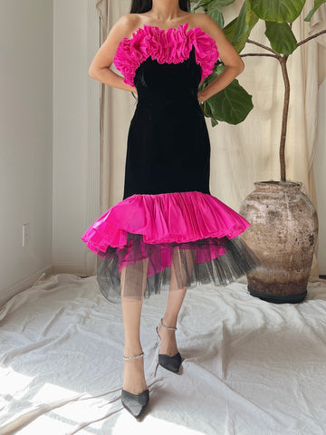 Vintage Velvet Victor Costa Ruffle Dress - M/8