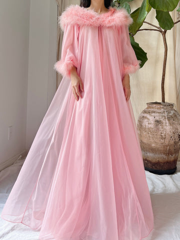 1960s Feather Nylon Dressing Gown - OSFM