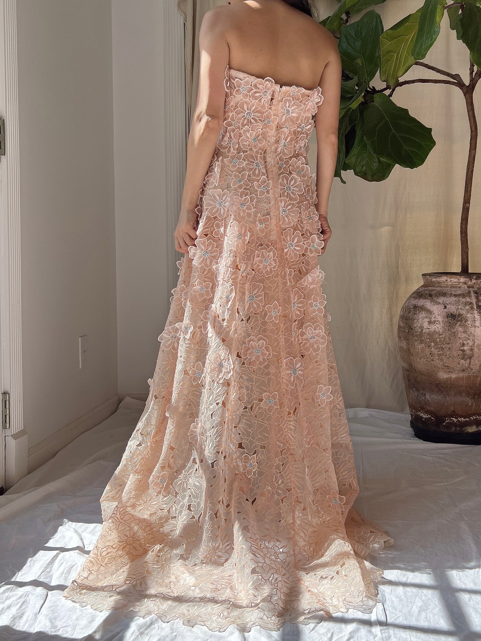 Vintage 3D Floral Voile Dress - S/M