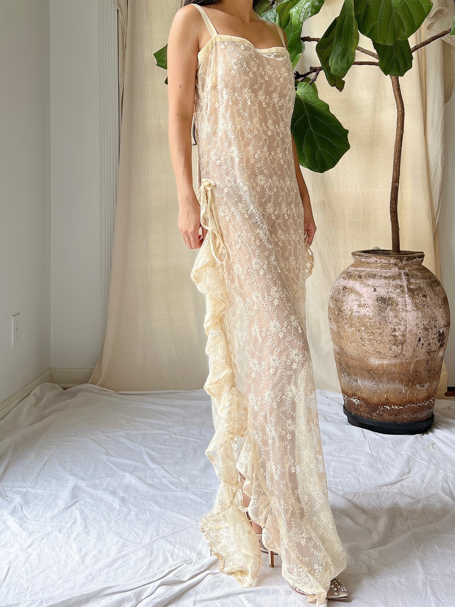 Vintage Sheer Ruffle Dress - M