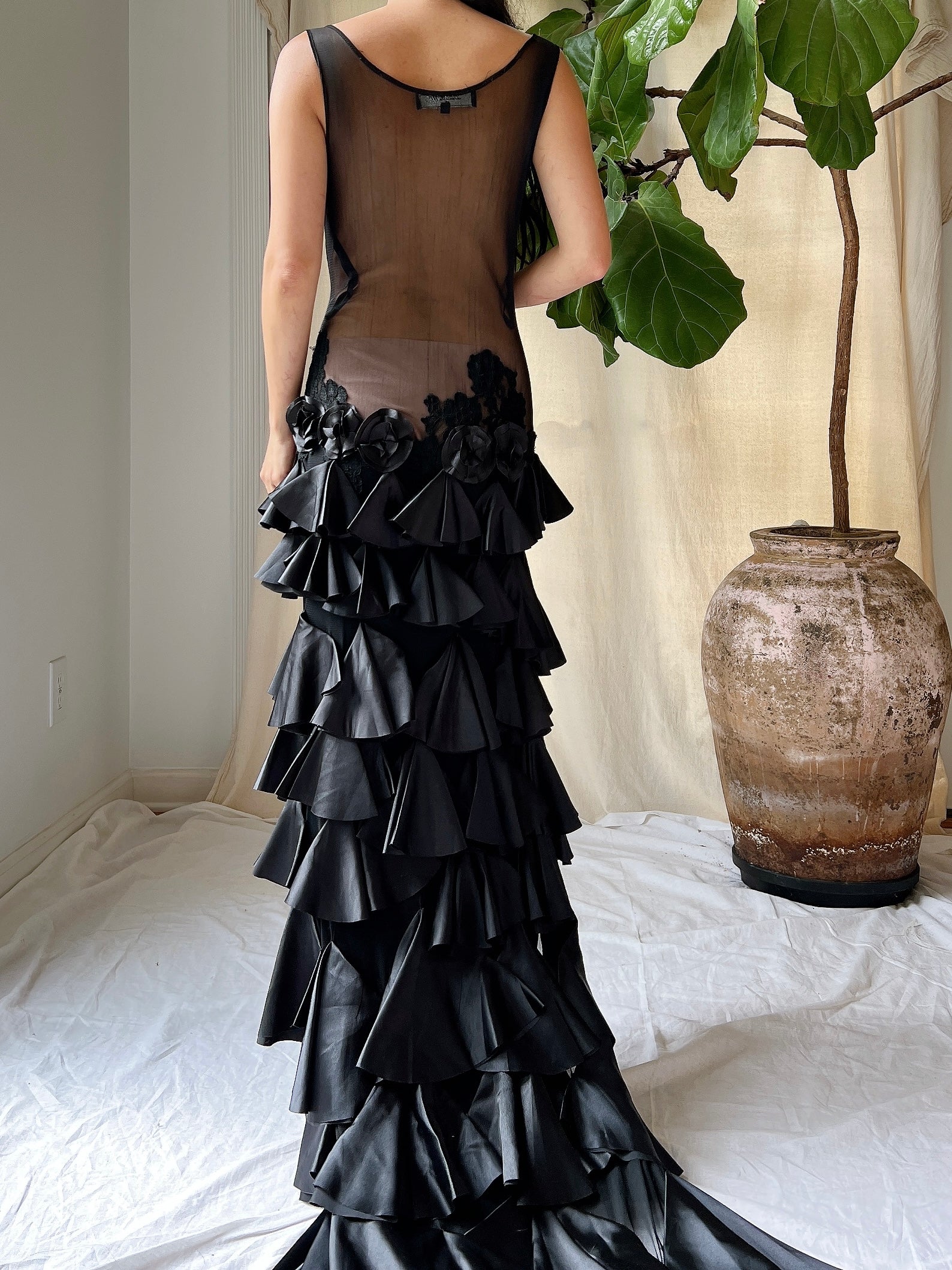 Vintage Sheer Satin Hi-Low Dress - L