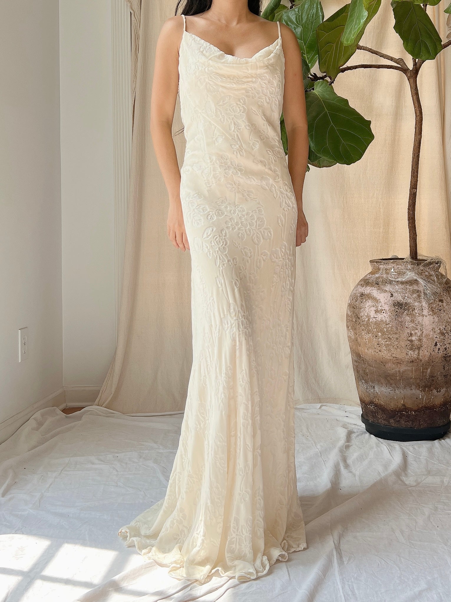 Vintage Bias Cut Devore Velvet Dress - M/L