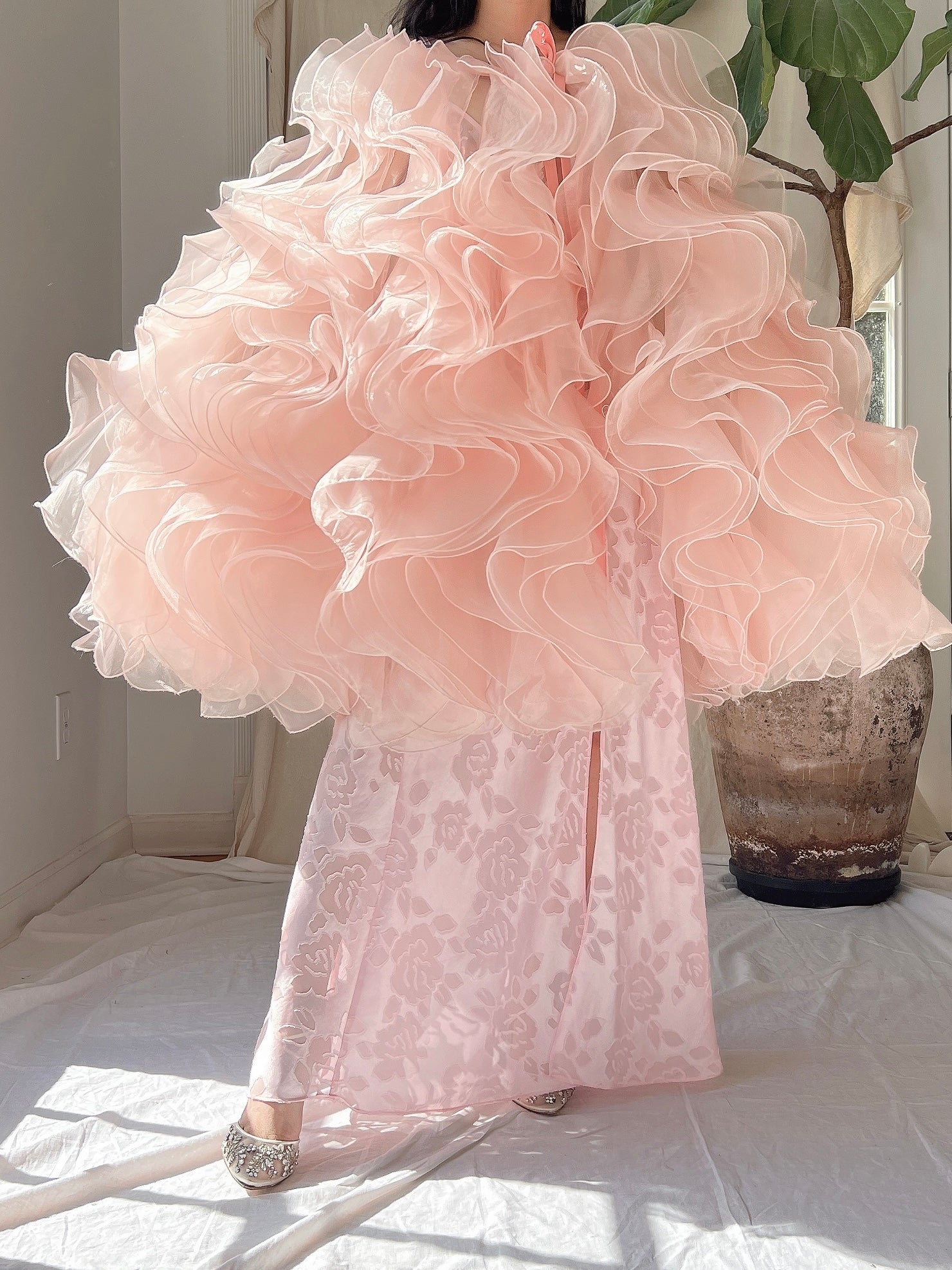Vintage Pink Ruffle Cape/Overdress - OSFM