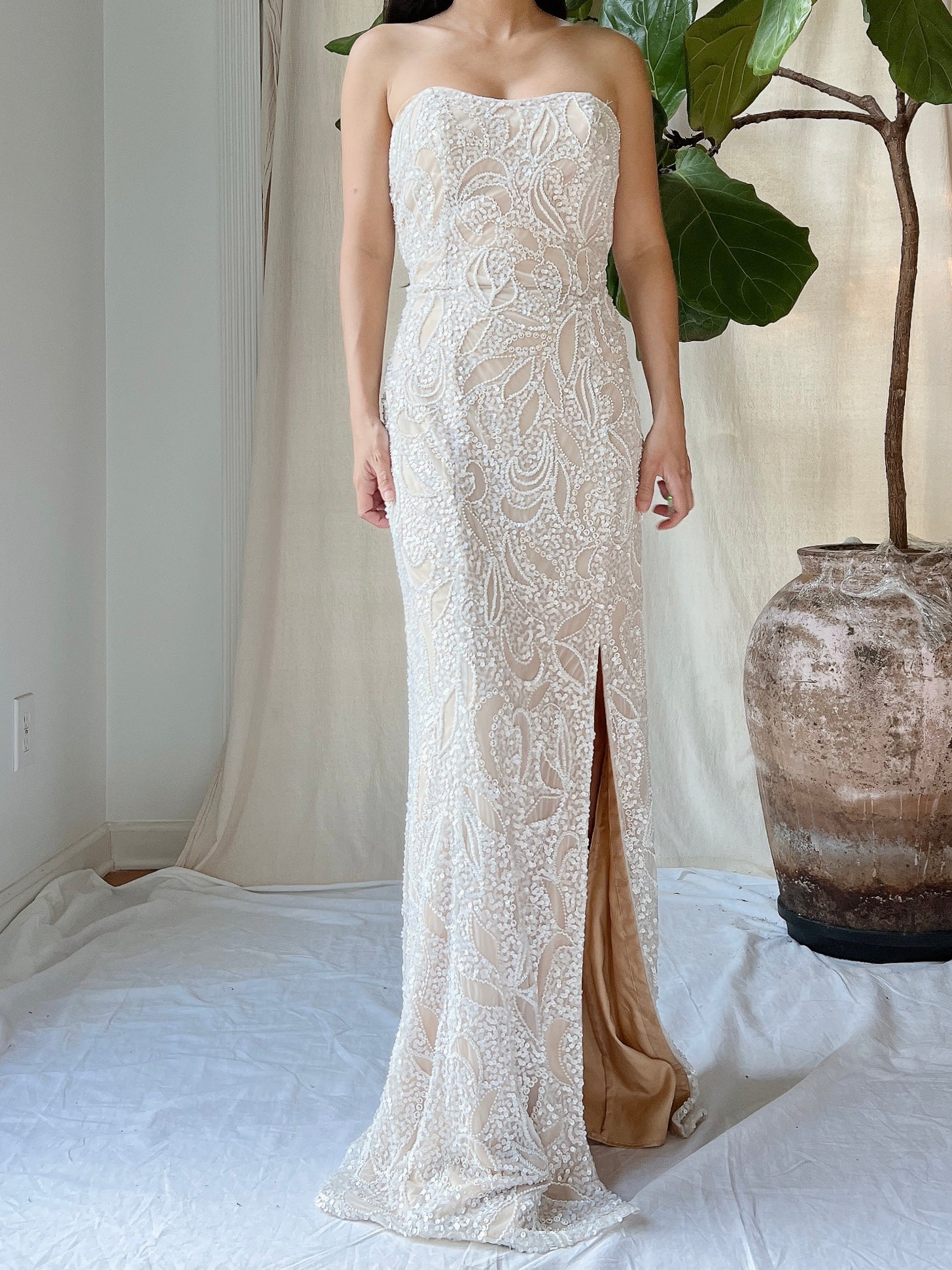 Y2K Ivory/Nude Beaded Gown - S