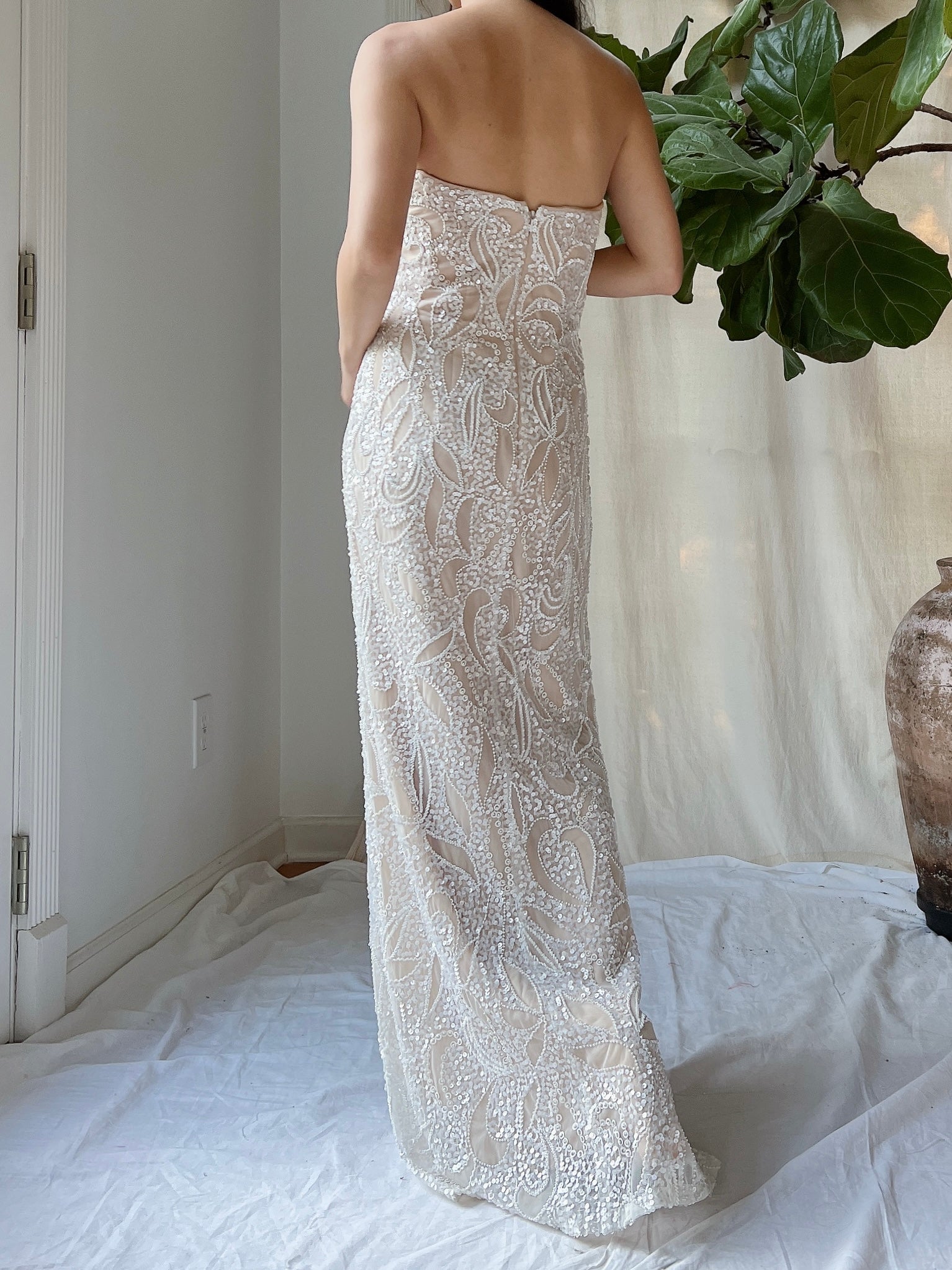 Y2K Ivory/Nude Beaded Gown - S