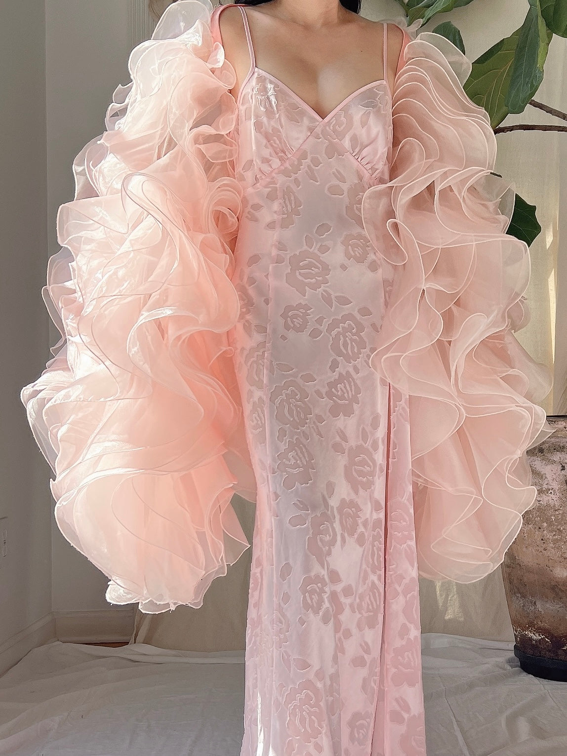 Vintage Pink Ruffle Cape/Overdress - OSFM