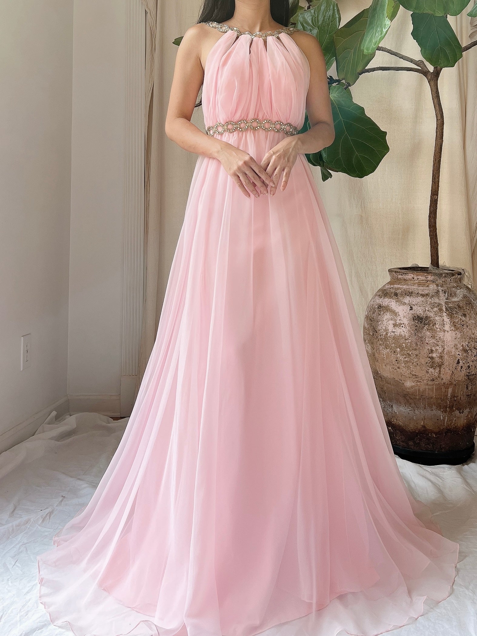 Vintage Chiffon Halter Dress - S